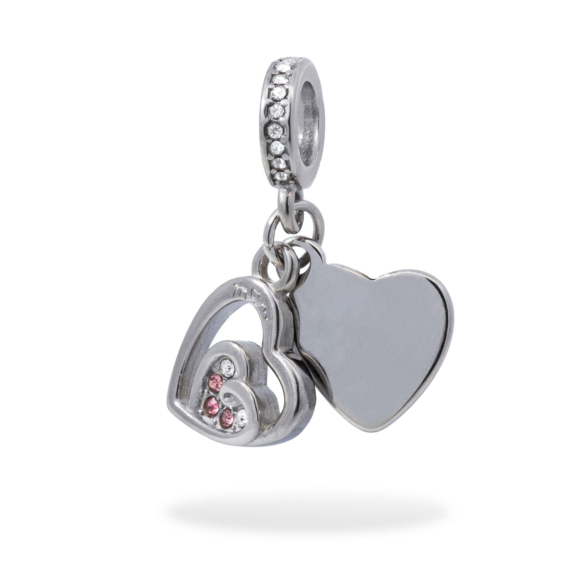 Charm de corazon y silueta de corazon doble con cristales 25mm