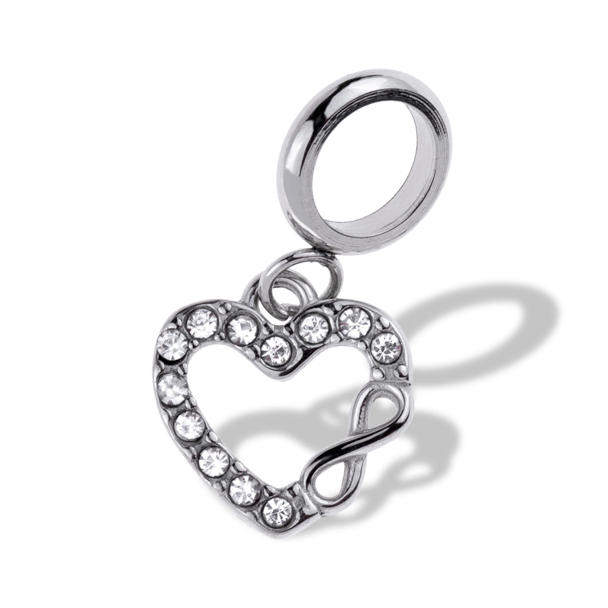 Charm de silueta de corazon con infinito y cristales 19mm