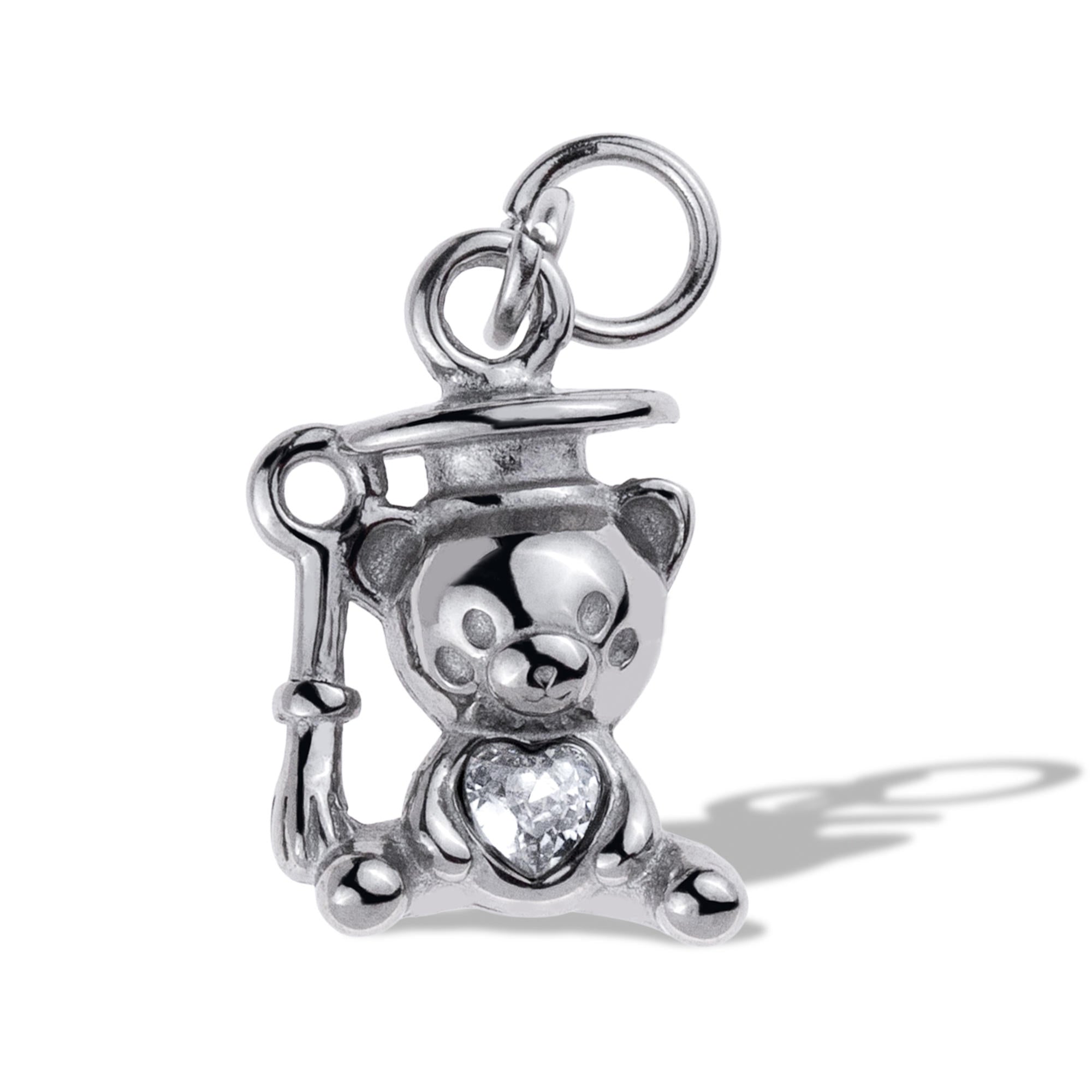 Charm de osito graduado con cristal de corazon 11mm