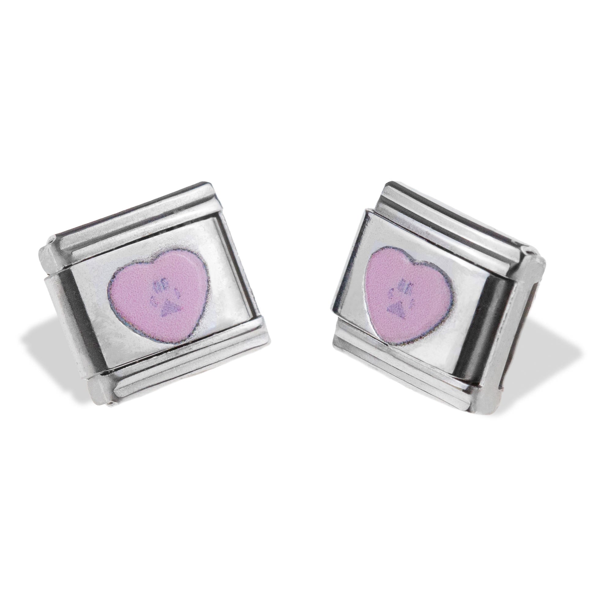 Charm eslabon italiano corazon huella esmaltado 9x10mm