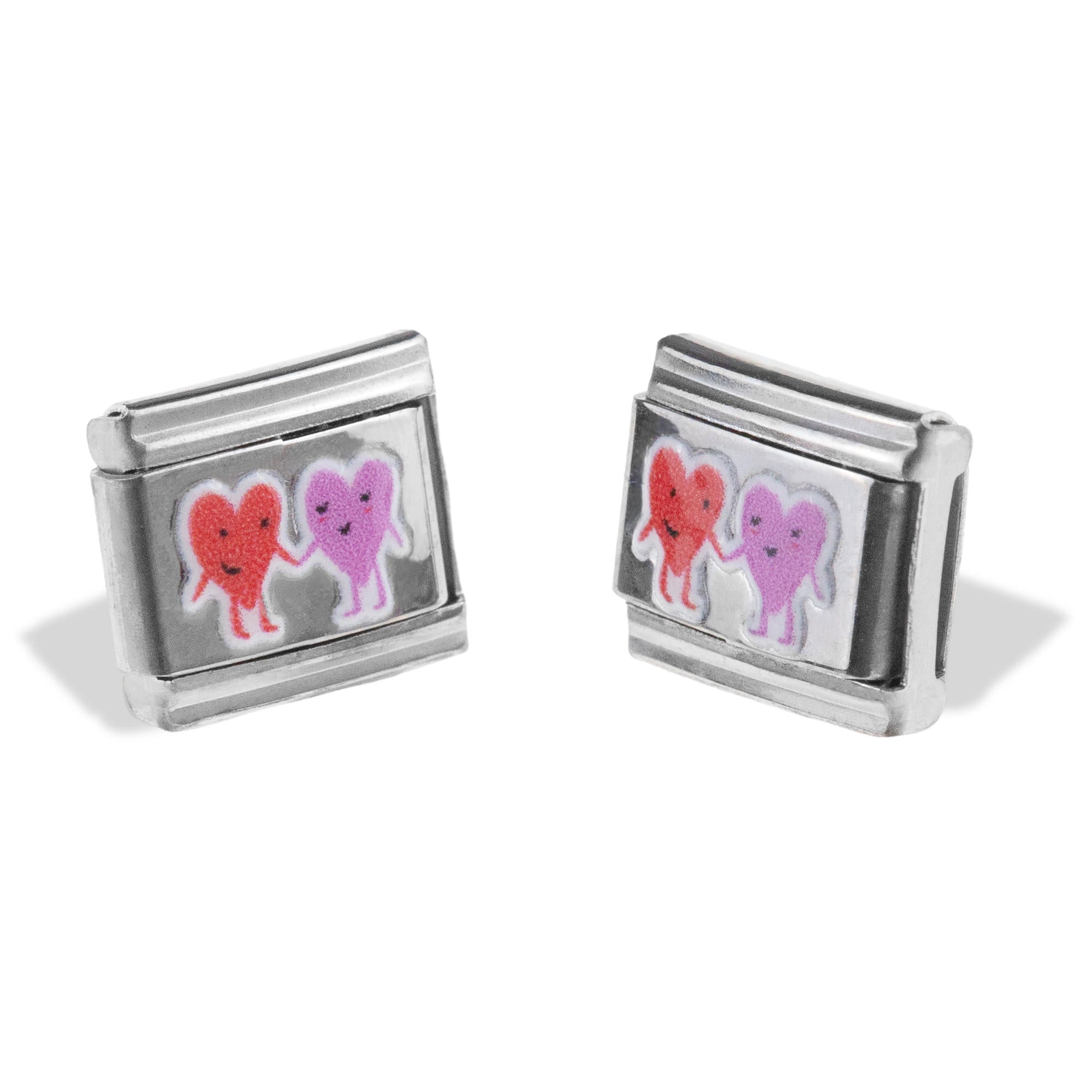 Charm eslabon italiano pareja de corazones esmaltados 9x10mm