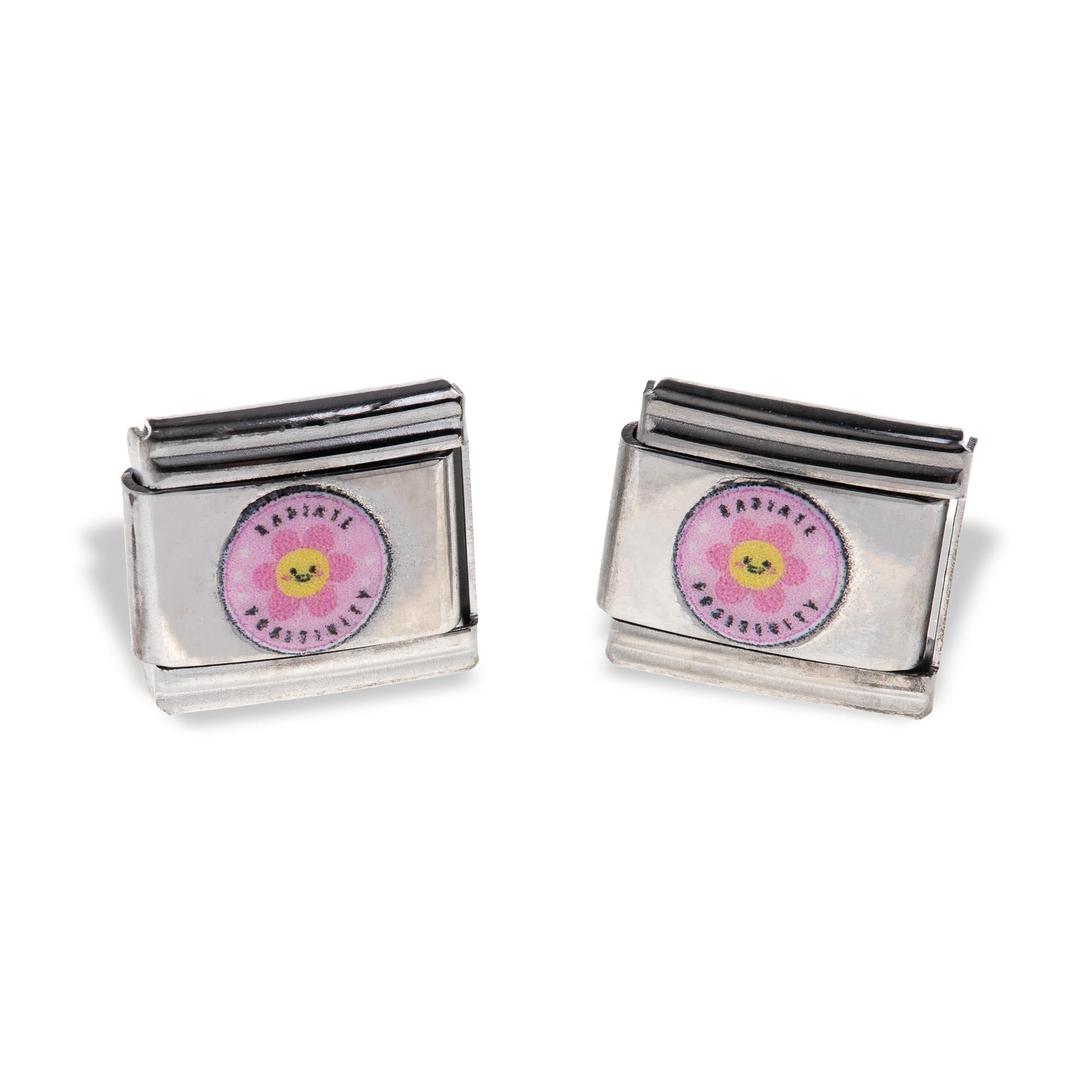 Charm eslabon italiano flor frase radiate positivity esmaltada 9x10mm