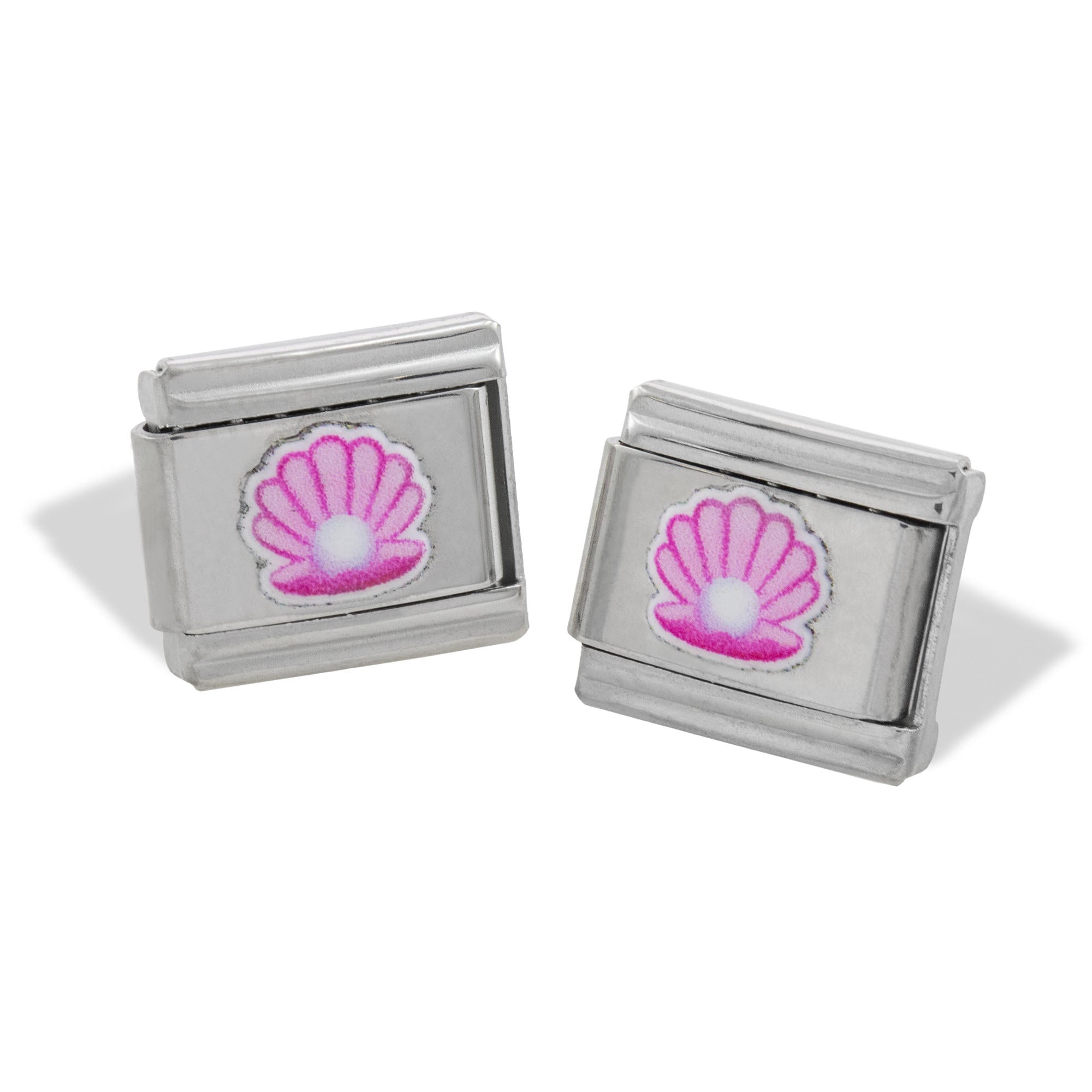 Charm eslabon italiano ostra con perla esmaltada 9x10mm