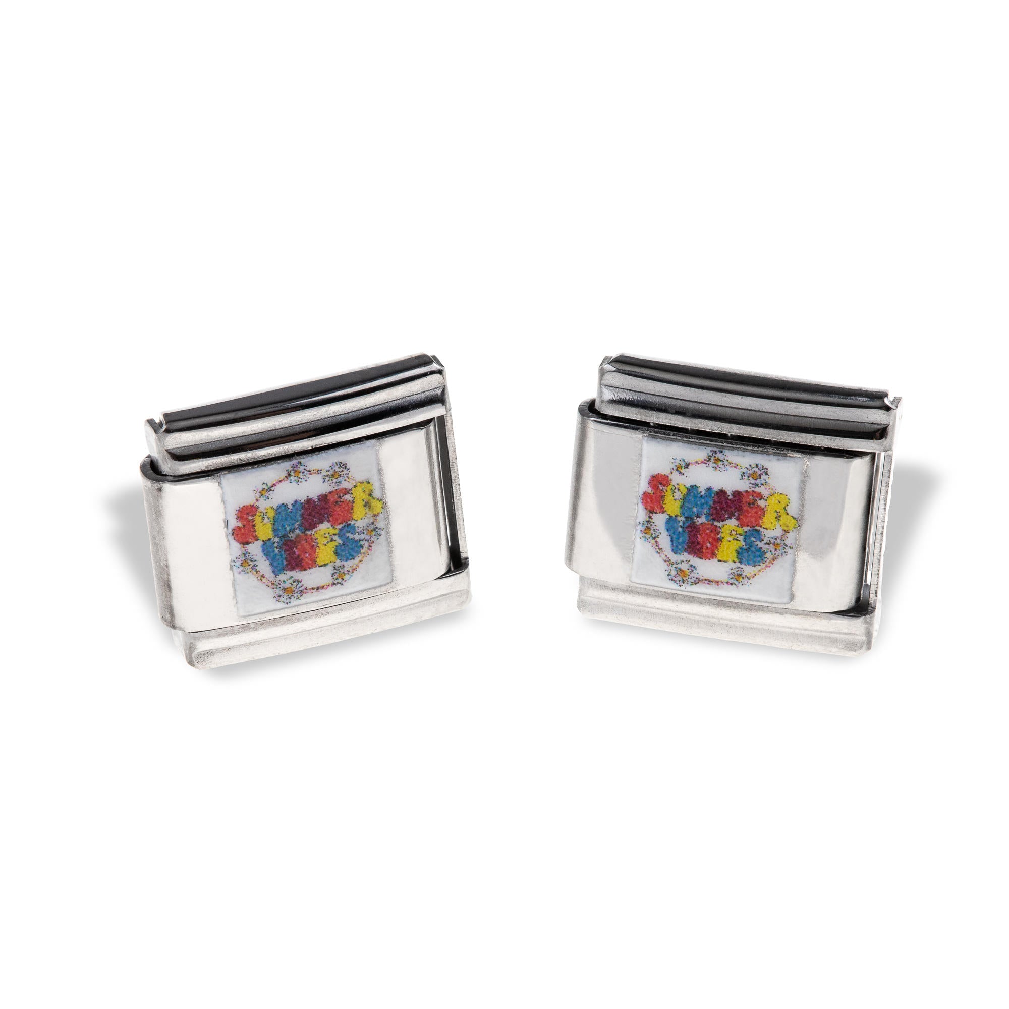 Charm eslabon italiano aro de flores frase summer vibes esmaltada 9x10mm