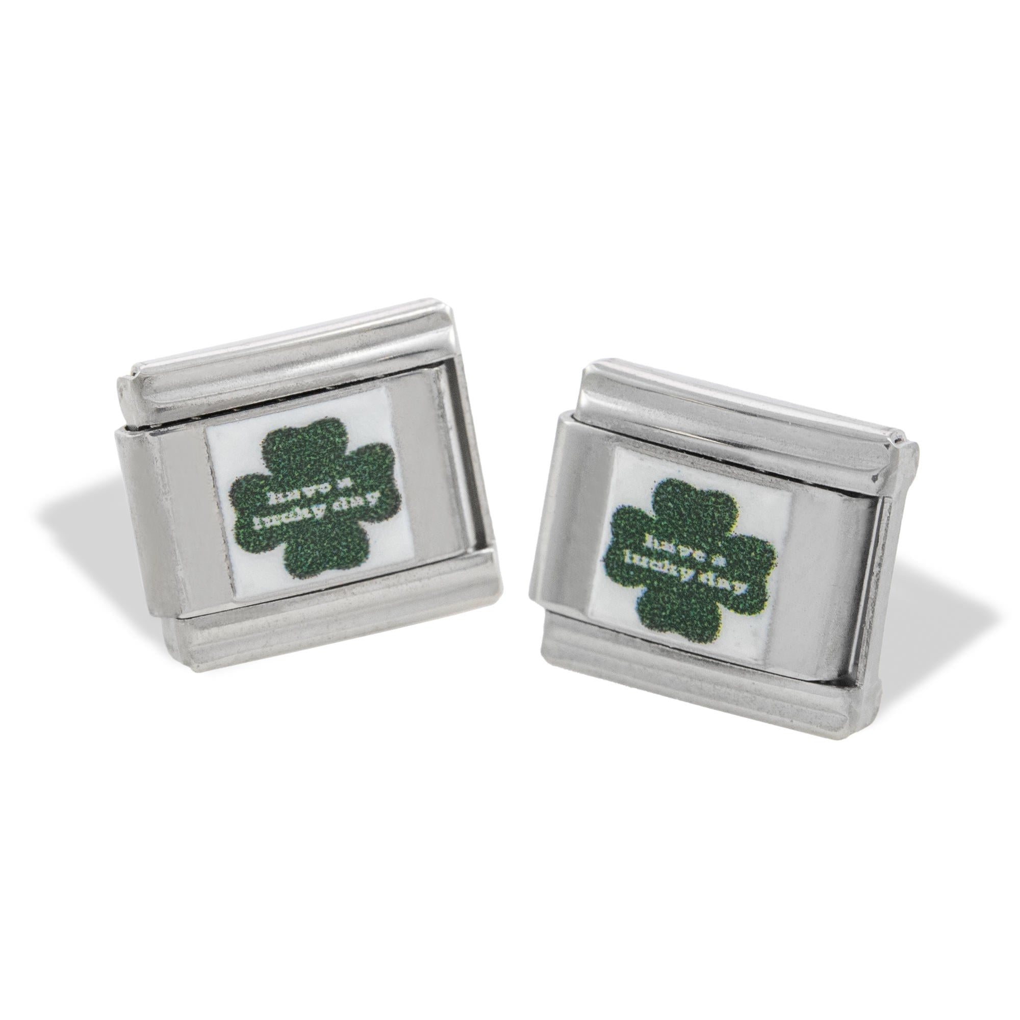Charm eslabon italiano trebol frase have a lucky day esmaltado 9x10mm