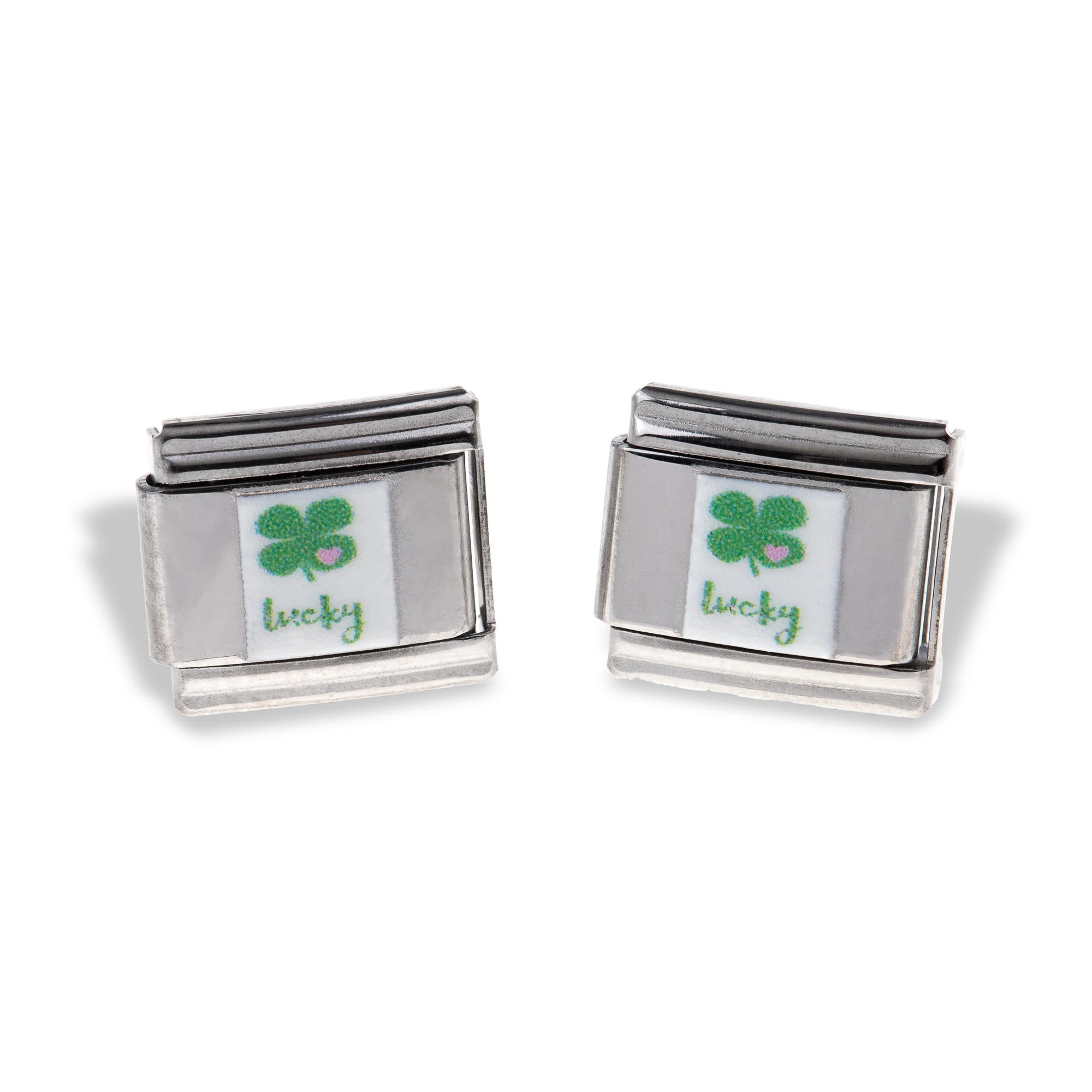 Charm eslabon italiano trebol frase lucky esmaltado 9x10mm