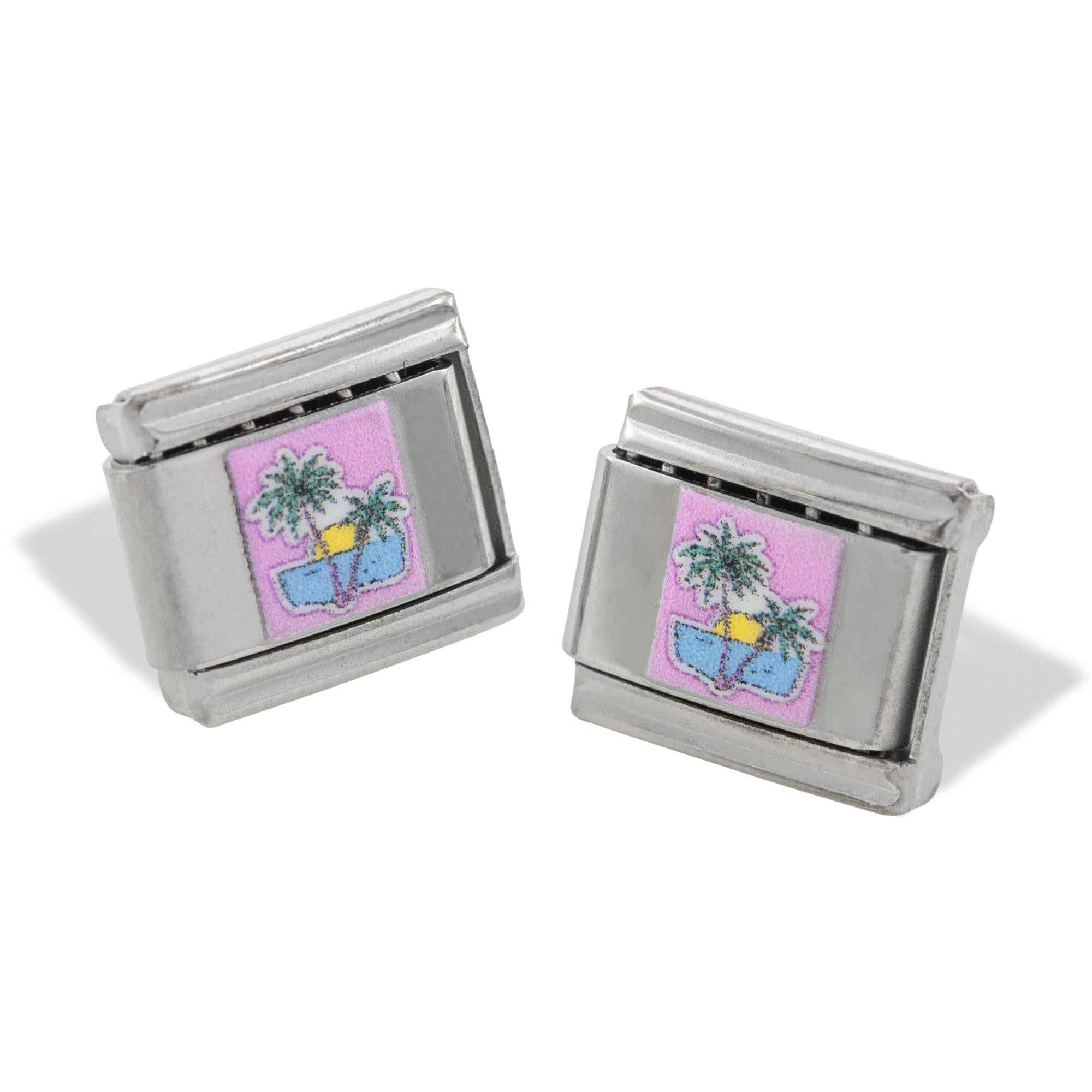 Charm eslabon italiano palmeras al atardecer esmaltadas 9x10mm