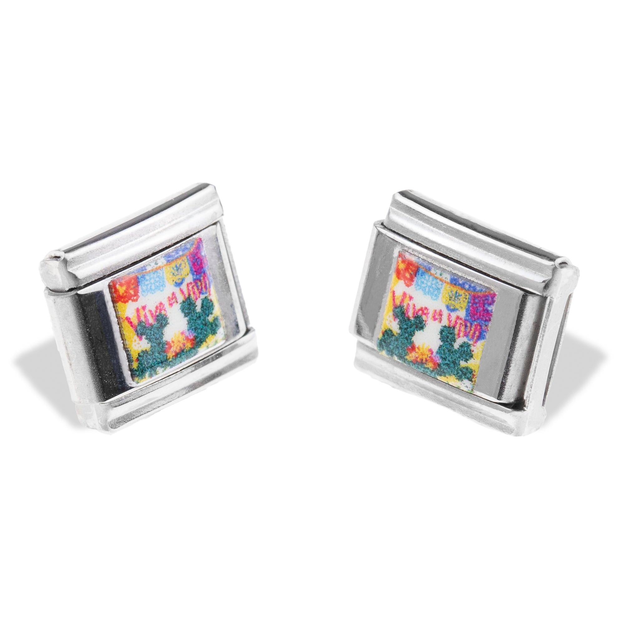 Charm eslabon italiano cactus frase viva la vida esmaltado 9x10mm