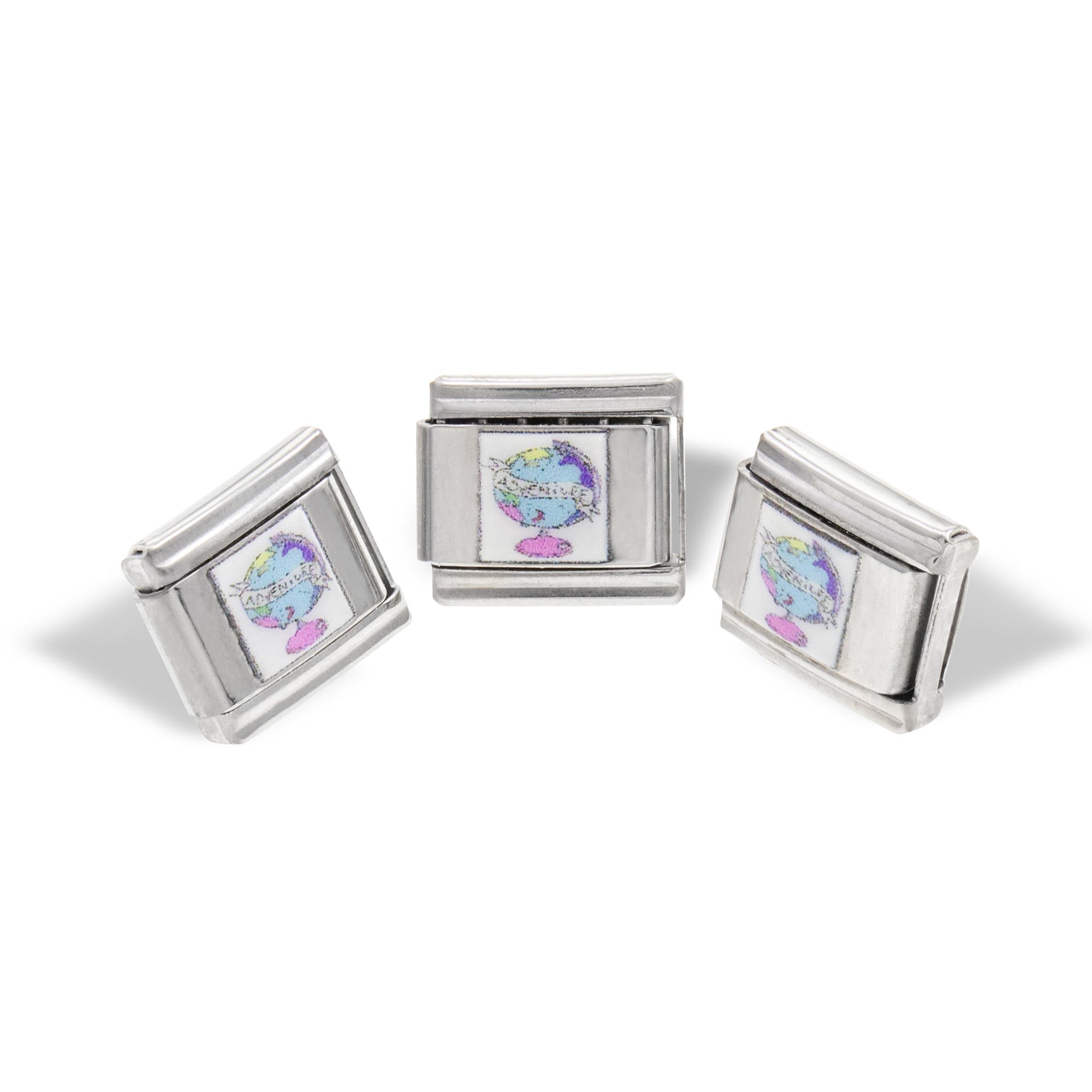 Charm eslabon italiano dije de globo terraqueo esmaltado 9x10mm