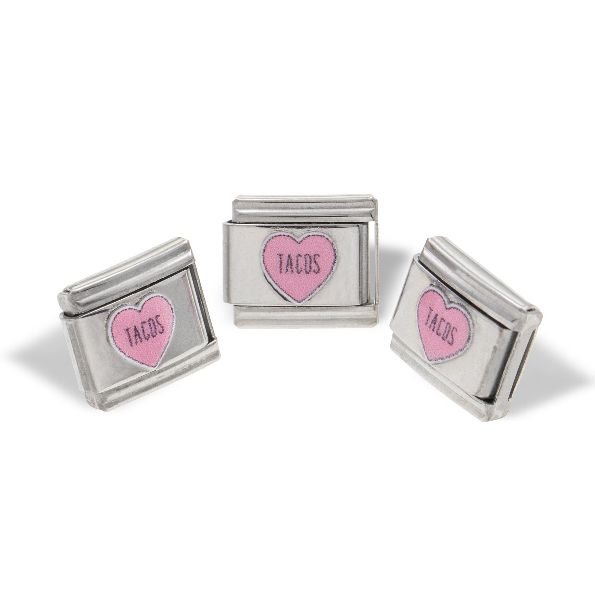 Charm eslabon italiano de corazon frase tacos esmaltado 9x10mm