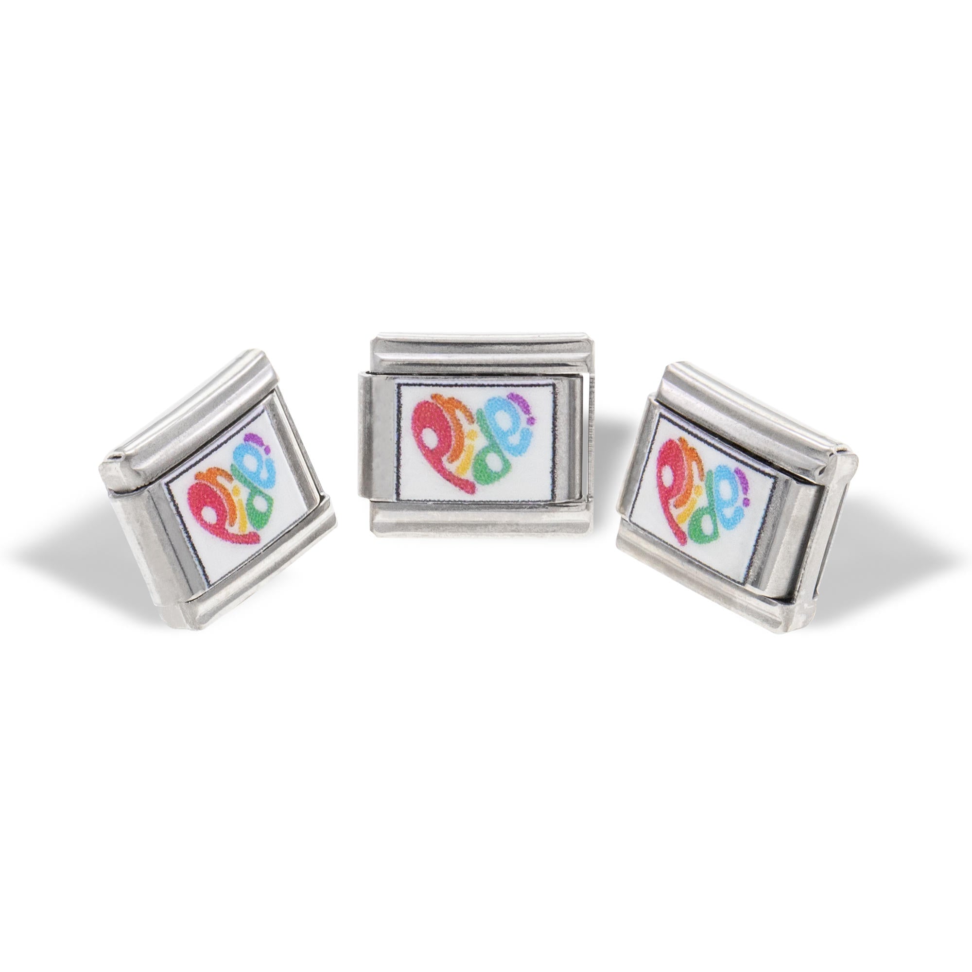 Charm eslabon italiano corazon rainbow frase pride esmaltado 9x10mm