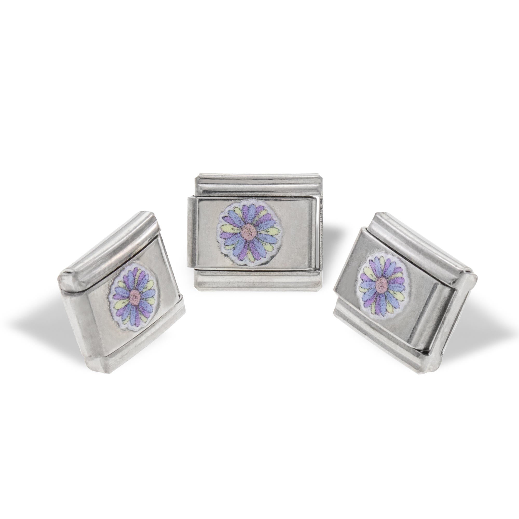 Charm eslabon italiano de flor esmaltado 9x10mm
