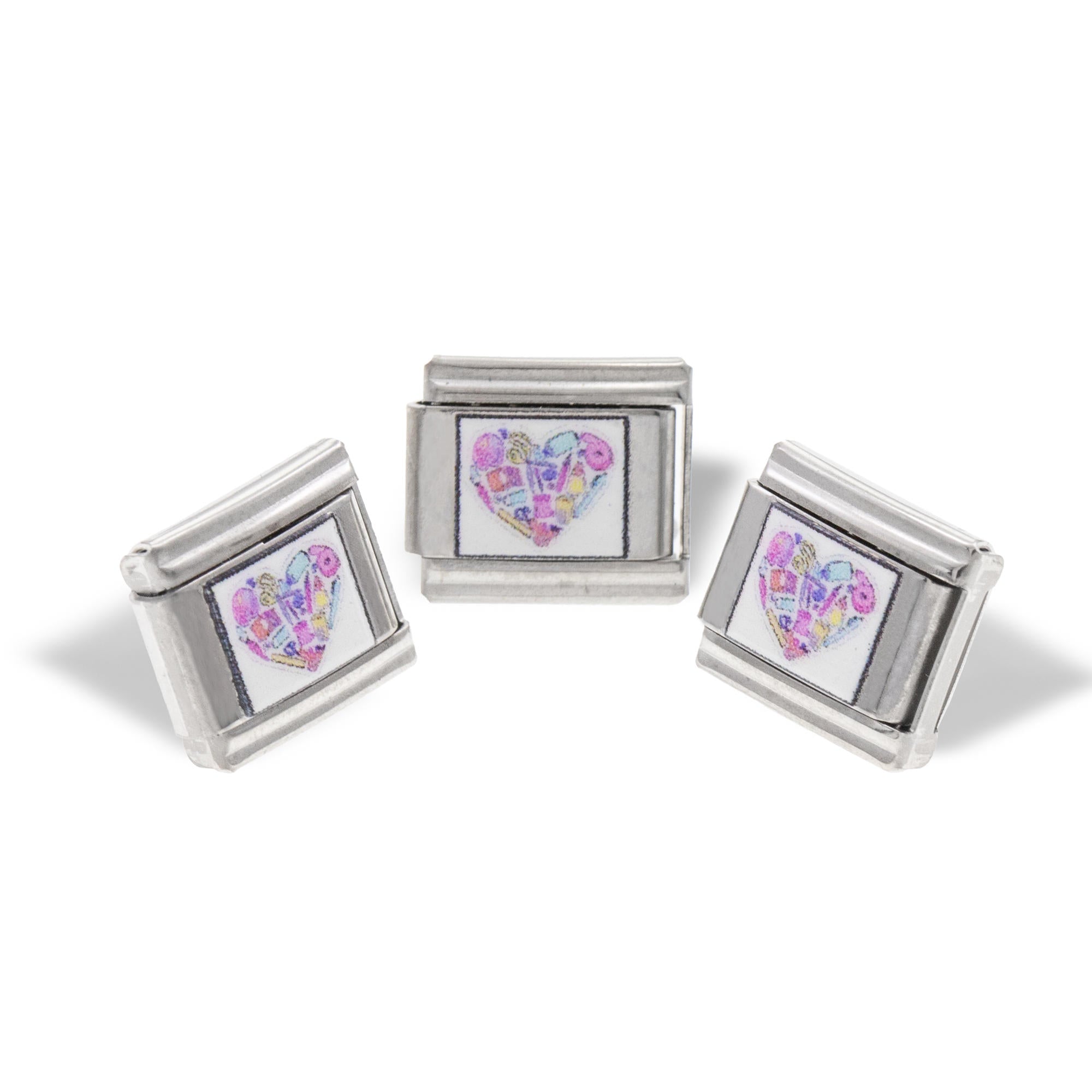 Charm eslabon italiano de corazon de arte esmaltado 9x10mm