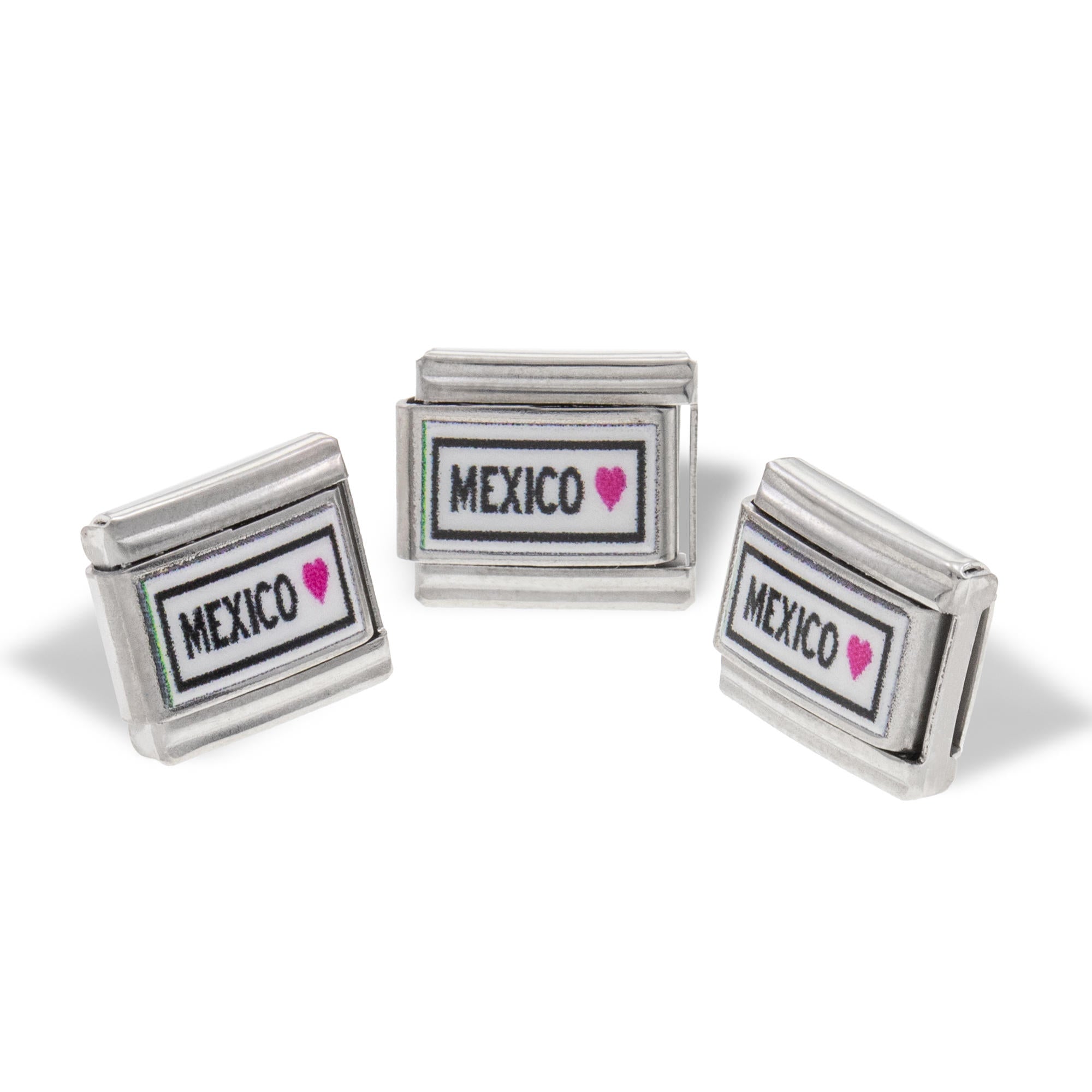 Charm eslabon italiano frase Mexico y corazon esmaltado 9x10mm