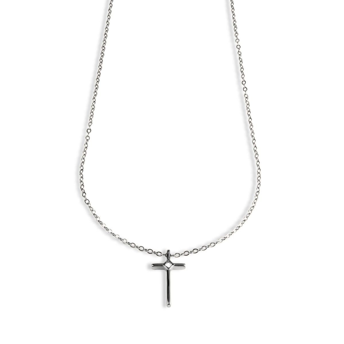 Collar con dije de Cruz y cristal rombo 45-50cm