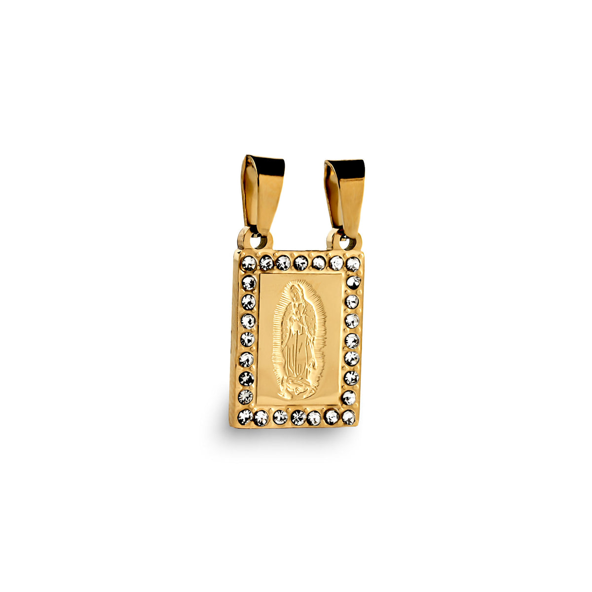 Dije cuadrado de la Virgen de Guadalupe biselado de cristales 22mm