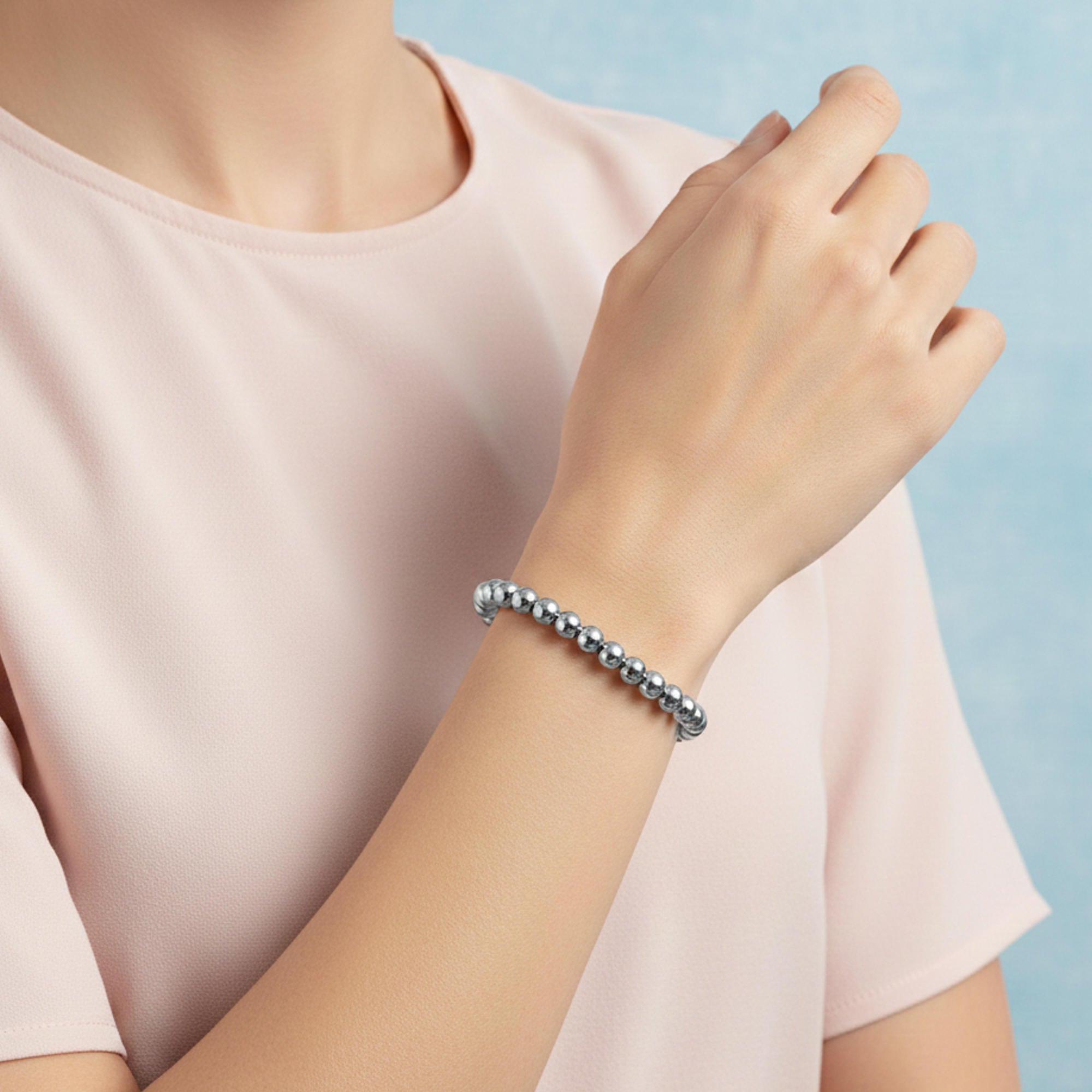 Pulsera ajustable de elastico con balin liso 6mm