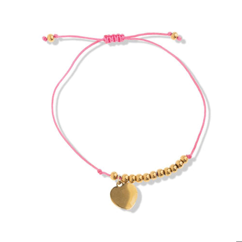 Pulsera hilo ajustable rosa bola lisa y corazon 4mm