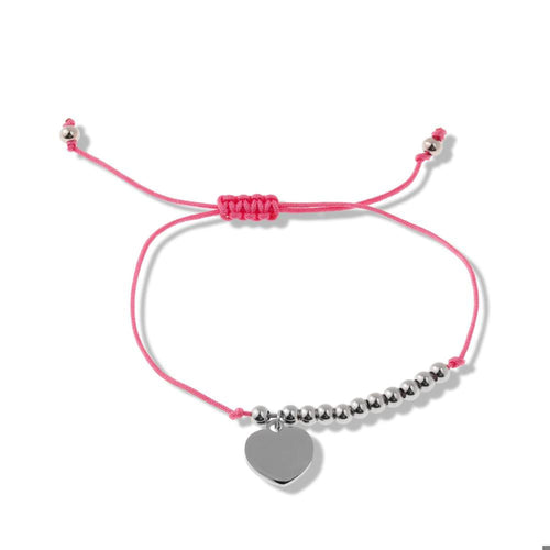 Pulsera hilo ajustable rosa bola lisa y corazon 4mm