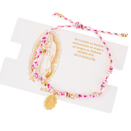 Misterio ajustable hilo rosa con medalla de Virgen de Guadalupe 4mm