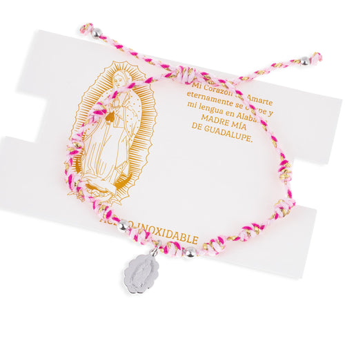 Misterio ajustable hilo rosa con medalla de Virgen de Guadalupe 4mm