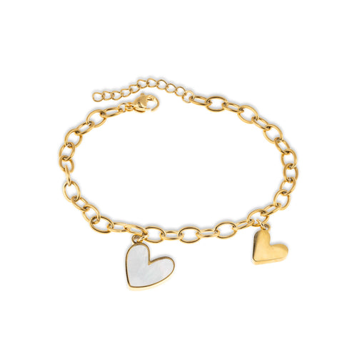 Pulsera de corazones con madre perla 17-20cm