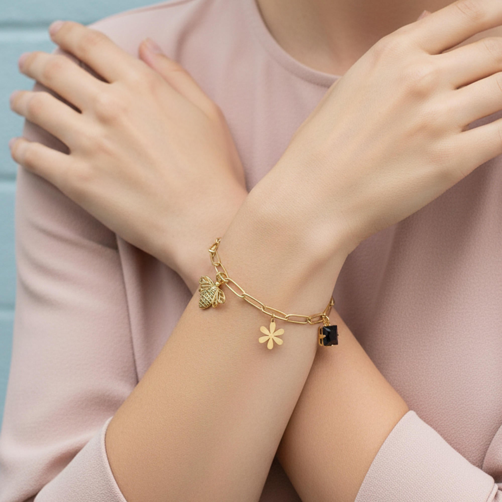 Pulsera de abeja flor y cuadro con cristal 18-23cm