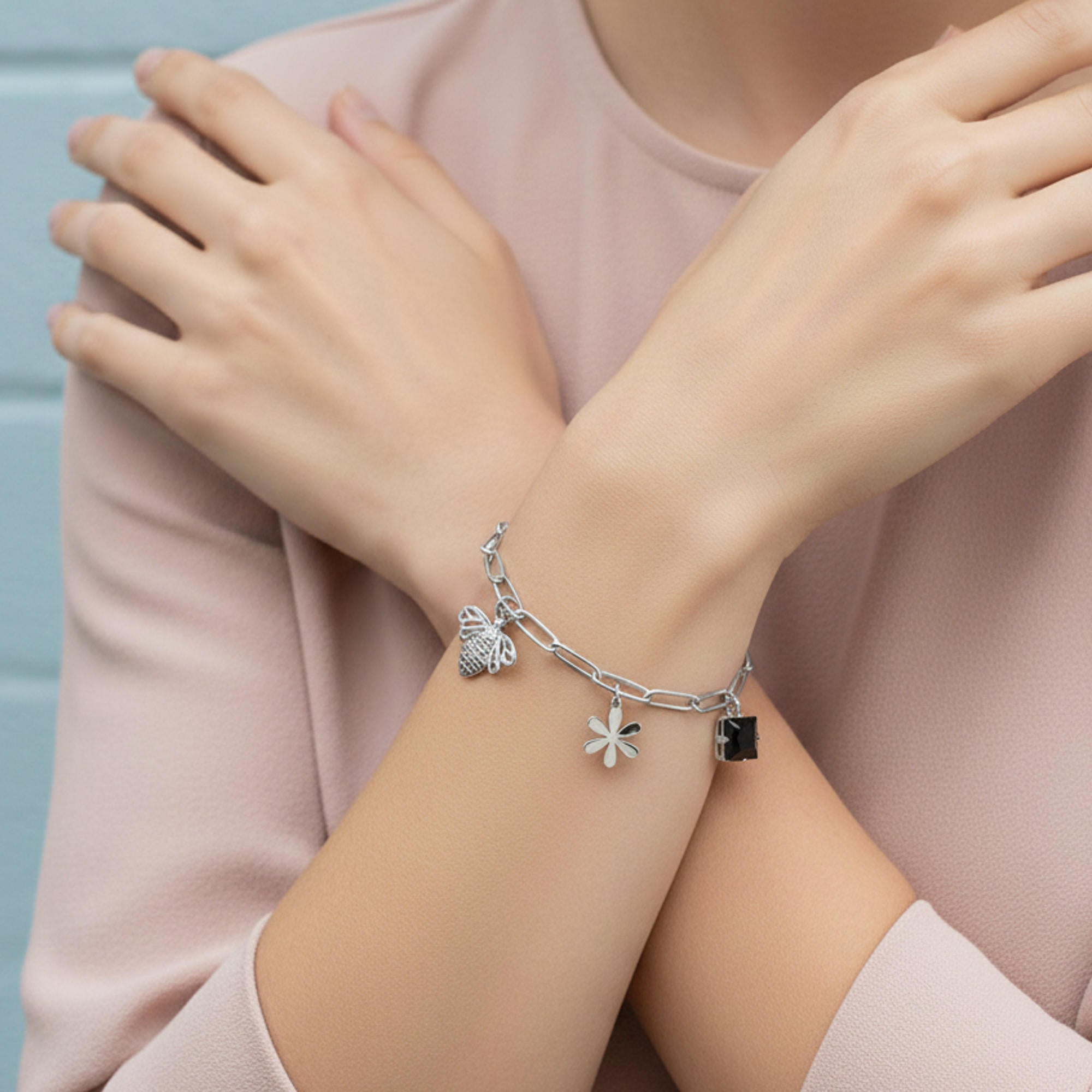 Pulsera de abeja flor y cuadro con cristal 18-23cm