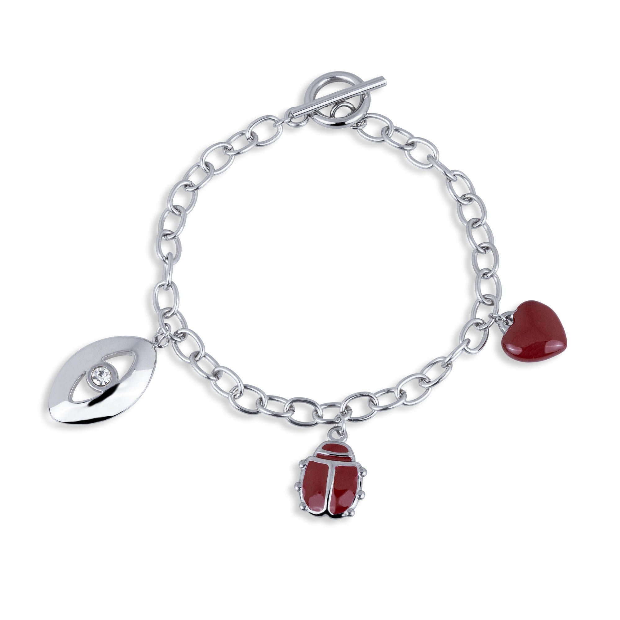 Pulsera de ojo turco corazon y catarina esmaltados 18cm