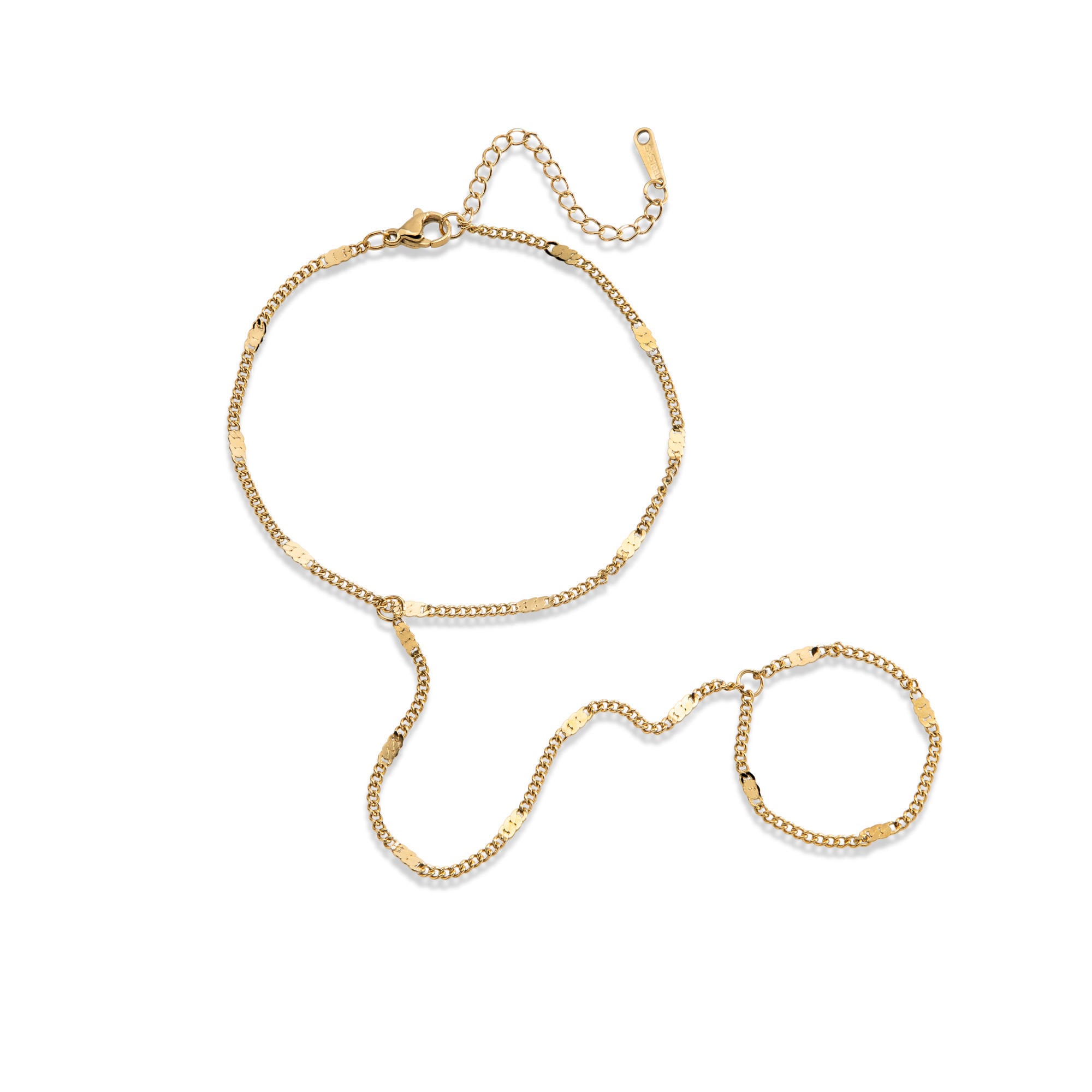 Pulsera barbada y anillo enlazado en cadena 19-24cm