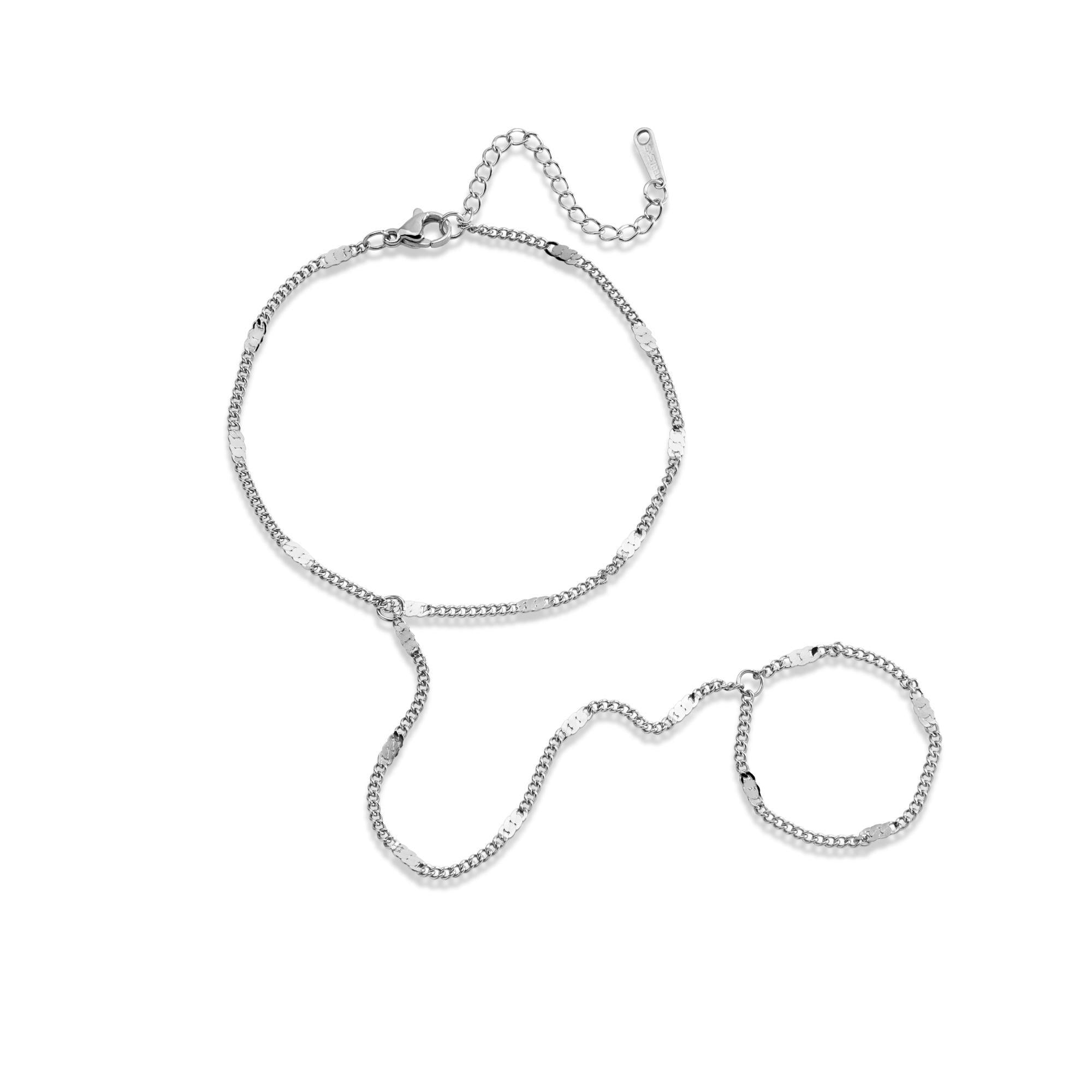 Pulsera barbada y anillo enlazado en cadena 19-24cm