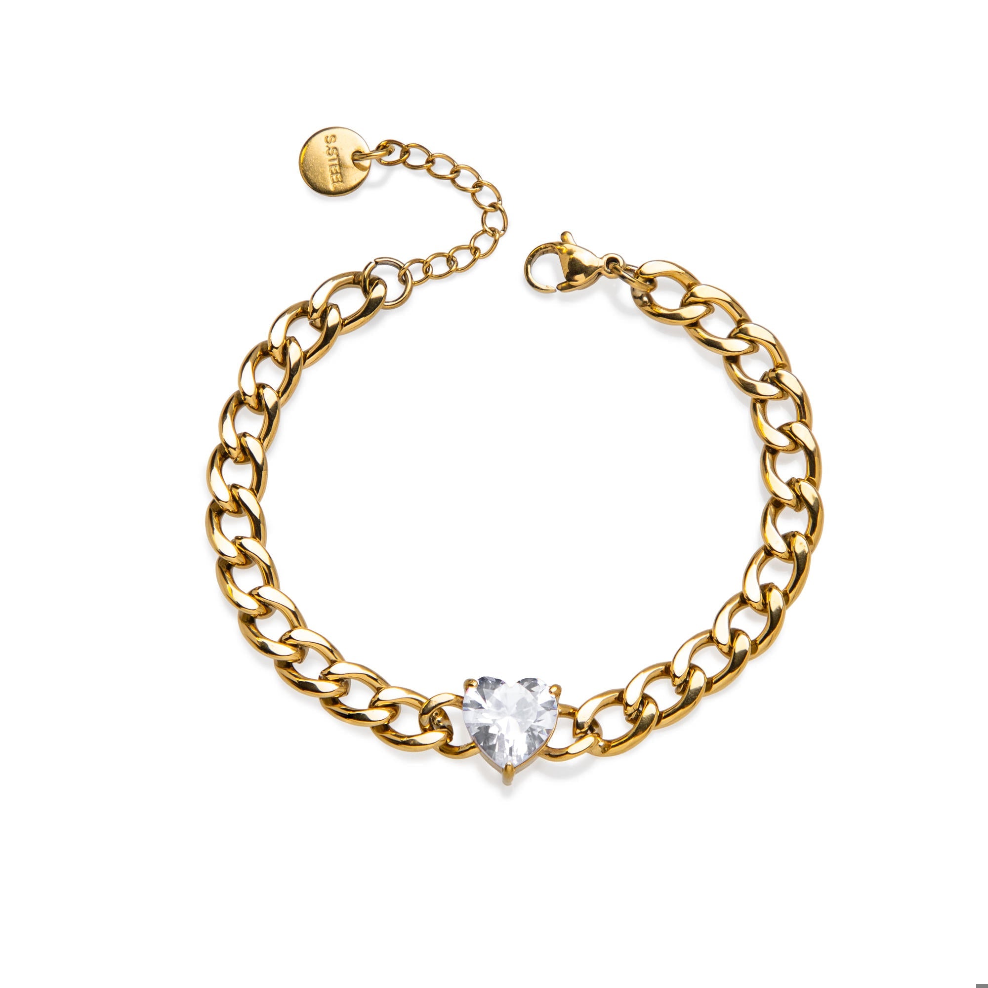 Pulsera barbada con cristal de corazon 17-20cm/10mm