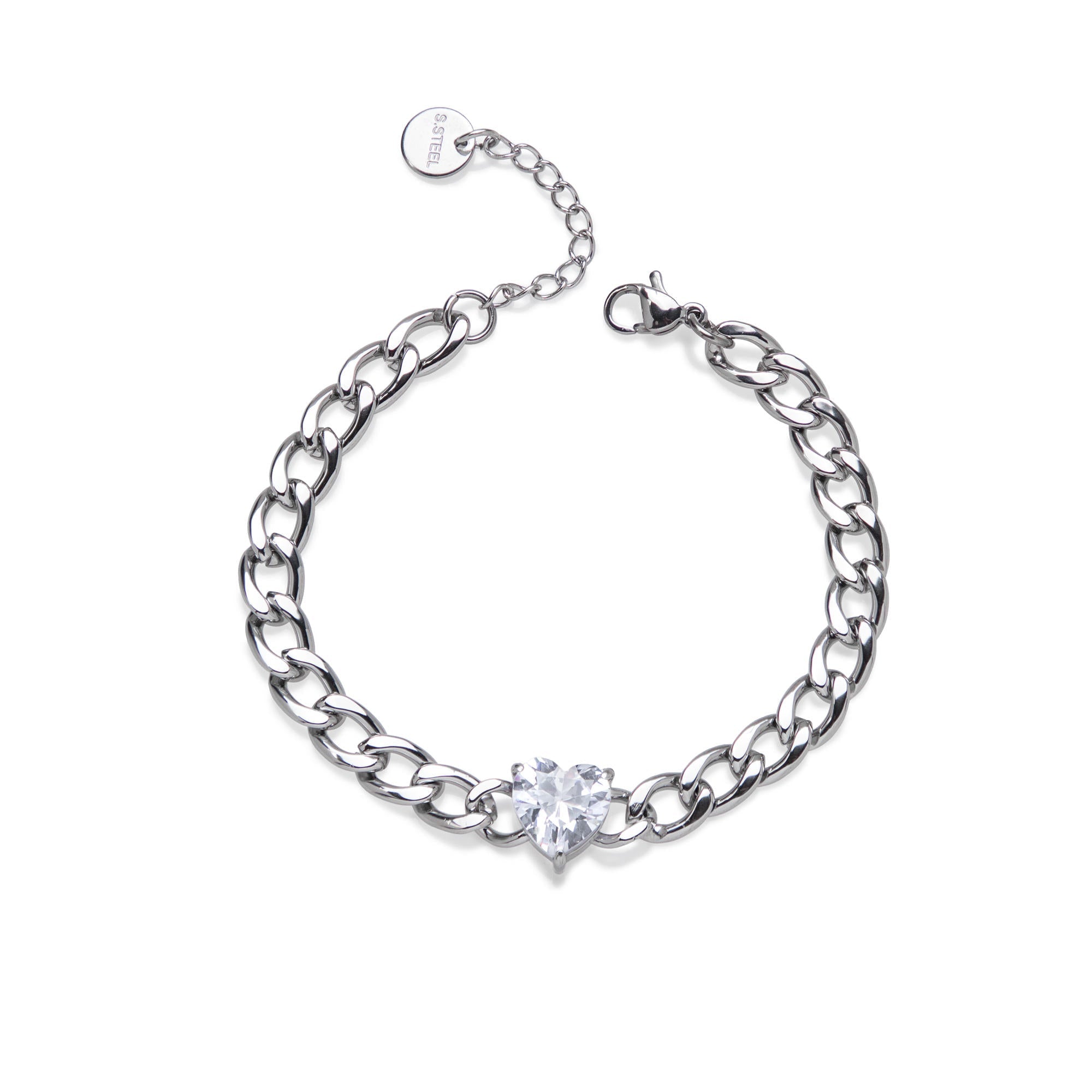 Pulsera barbada con cristal de corazon 17-20cm/10mm