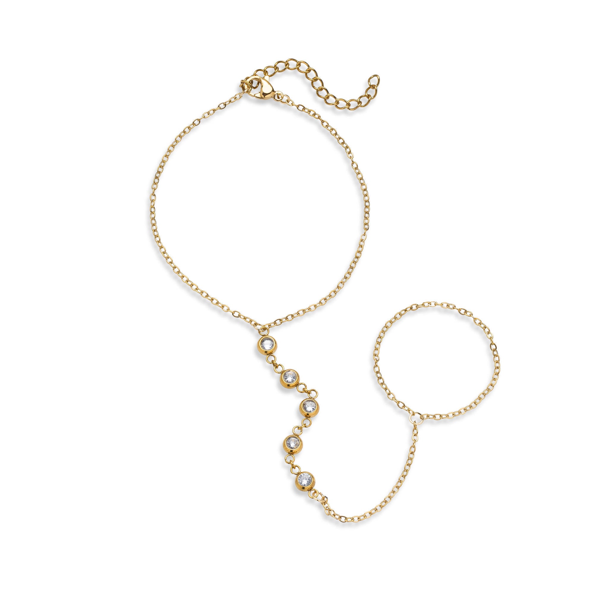 Pulsera con circonias y anillo enlazado en cadena 23-27cm