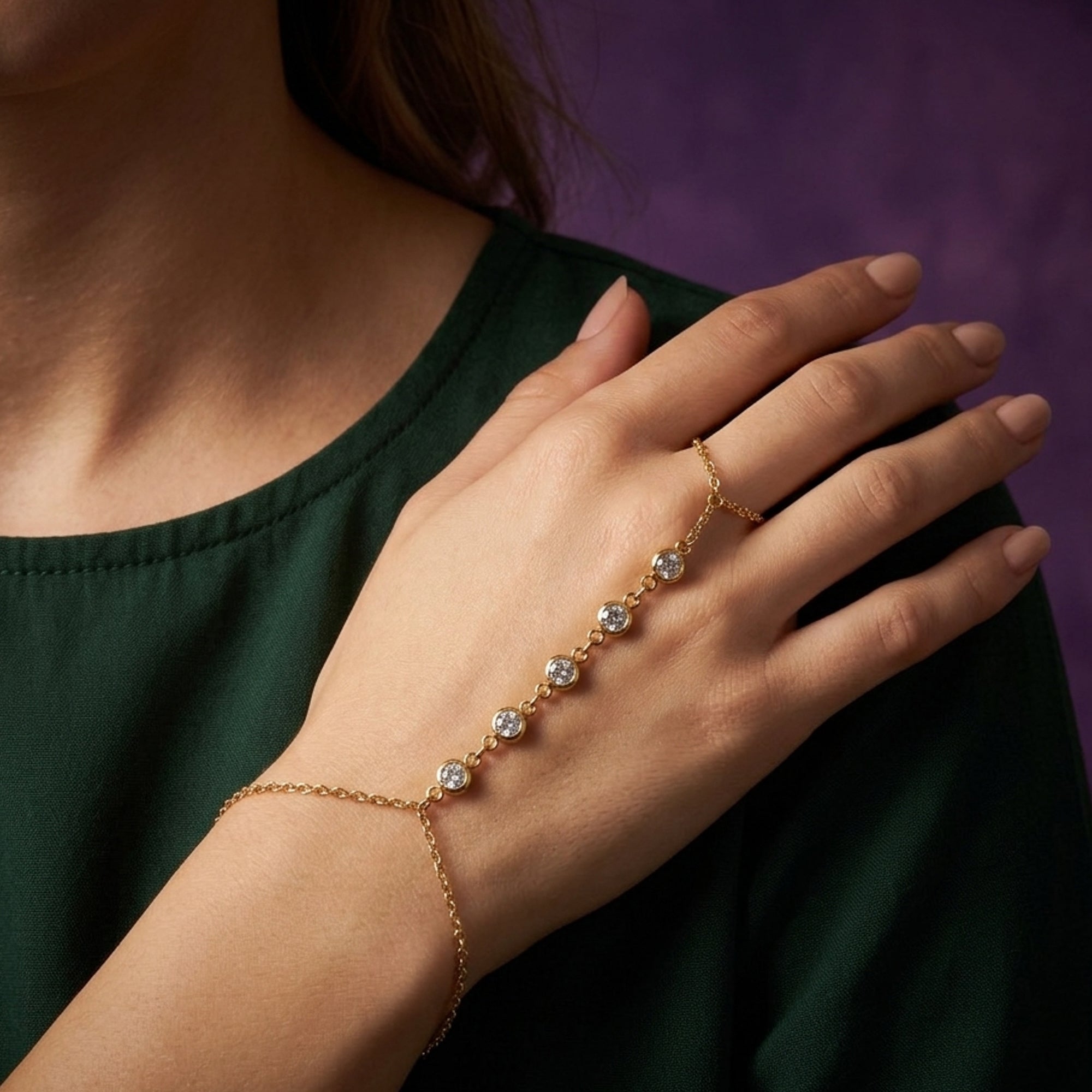 Pulsera con circonias y anillo enlazado en cadena 23-27cm