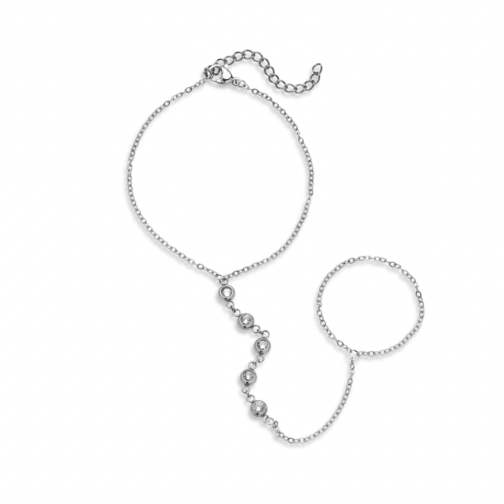 Pulsera con circonias y anillo enlazado en cadena 23-27cm