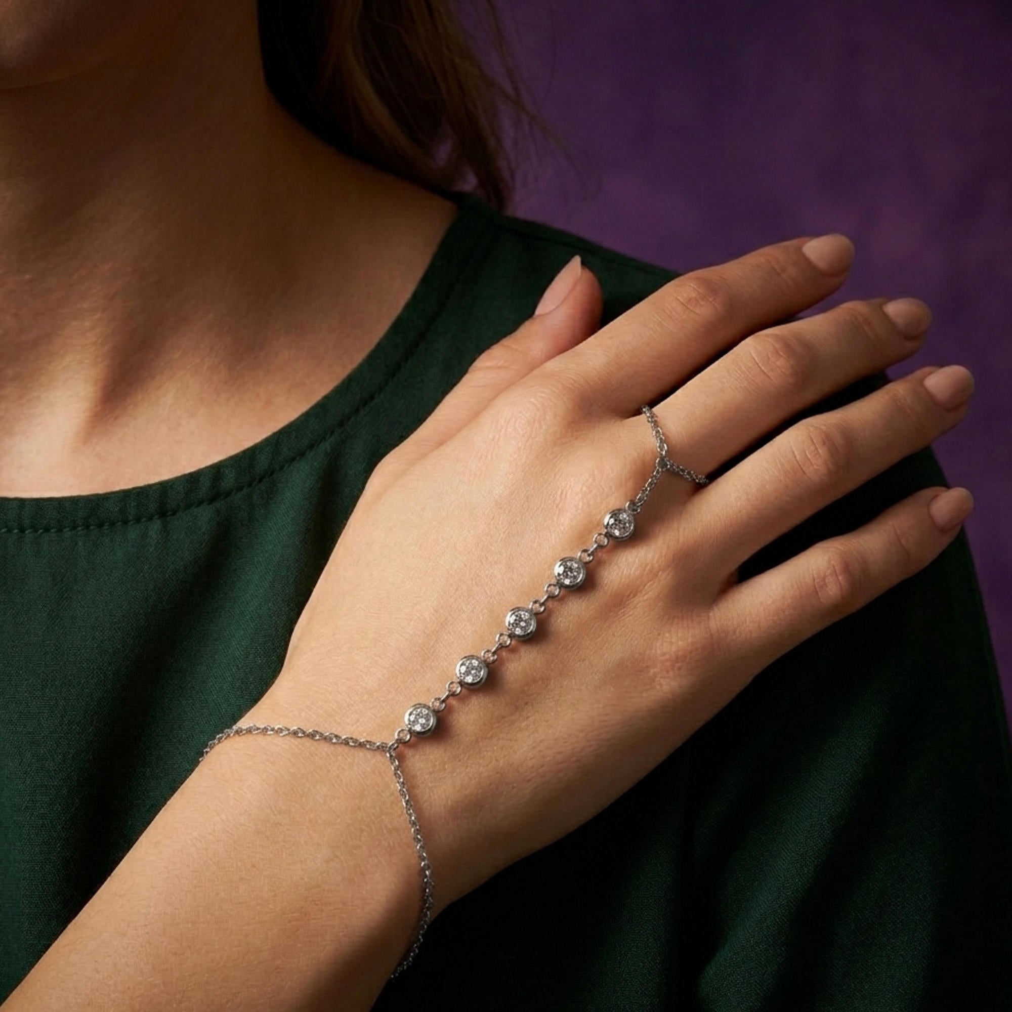 Pulsera con circonias y anillo enlazado en cadena 23-27cm