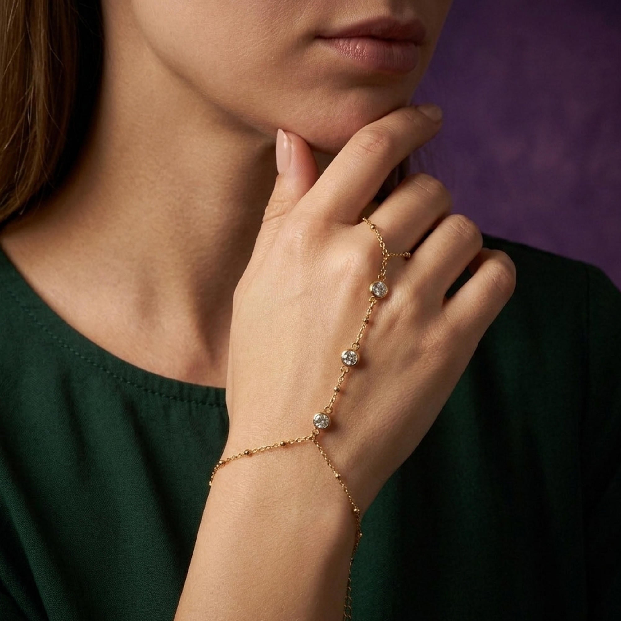 Pulsera con balines circonias y anillo enlazado en cadena 23-27cm
