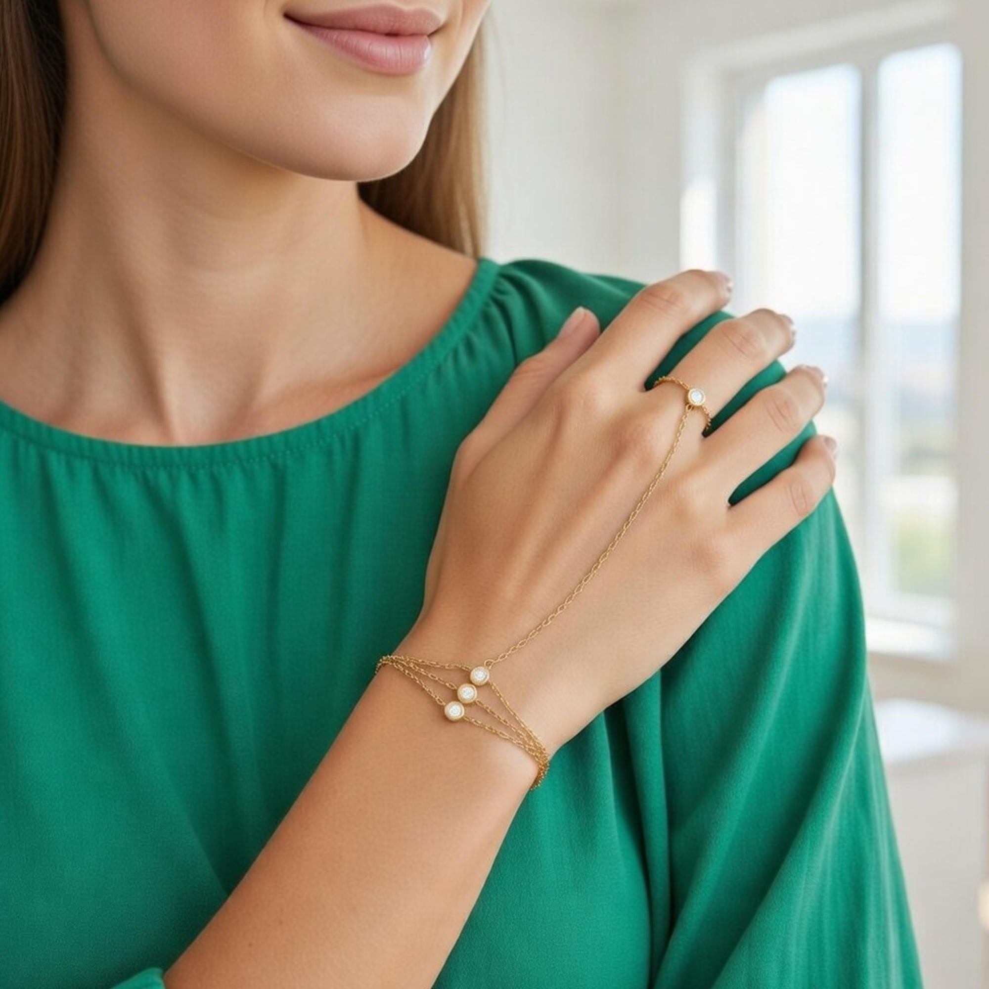 Pulsera con cristales y anillo enlazado en cadena 18-23cm