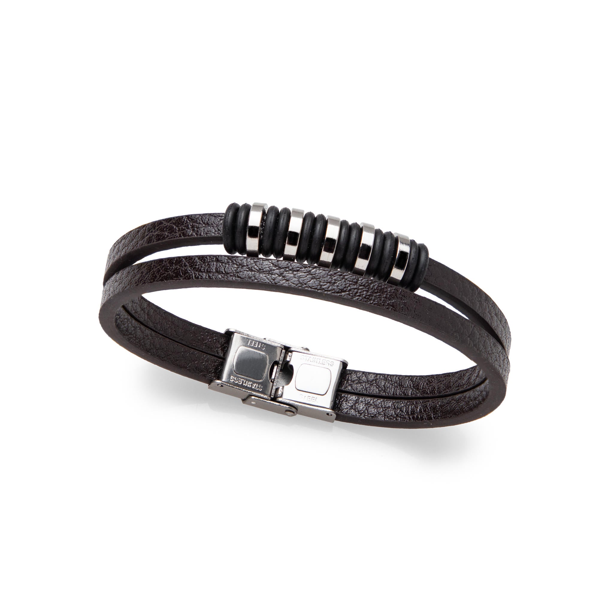 Pulsera doble de vinipiel con cuentas metalicas 21cm