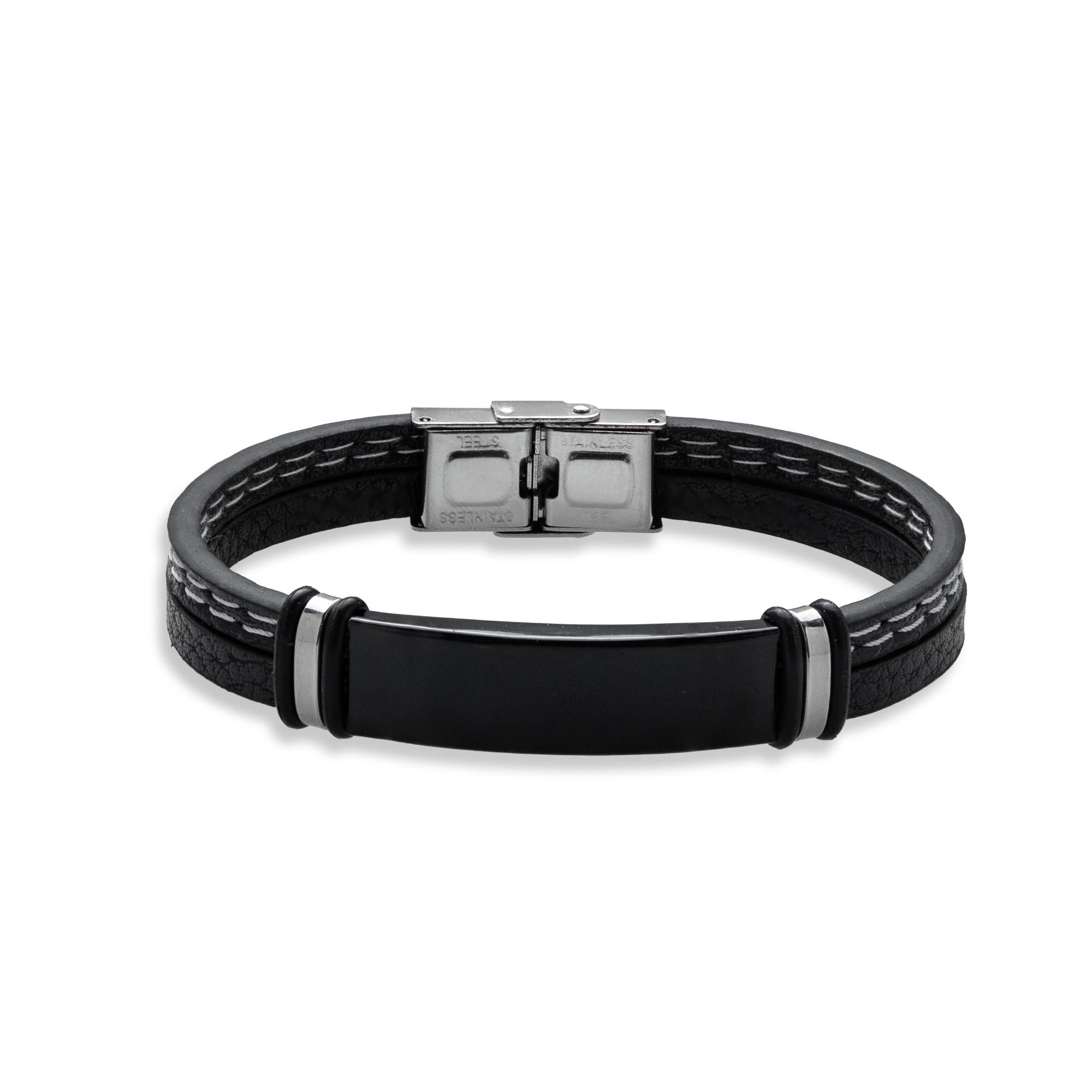 Pulsera doble de vinipiel con placa lisa 20cm
