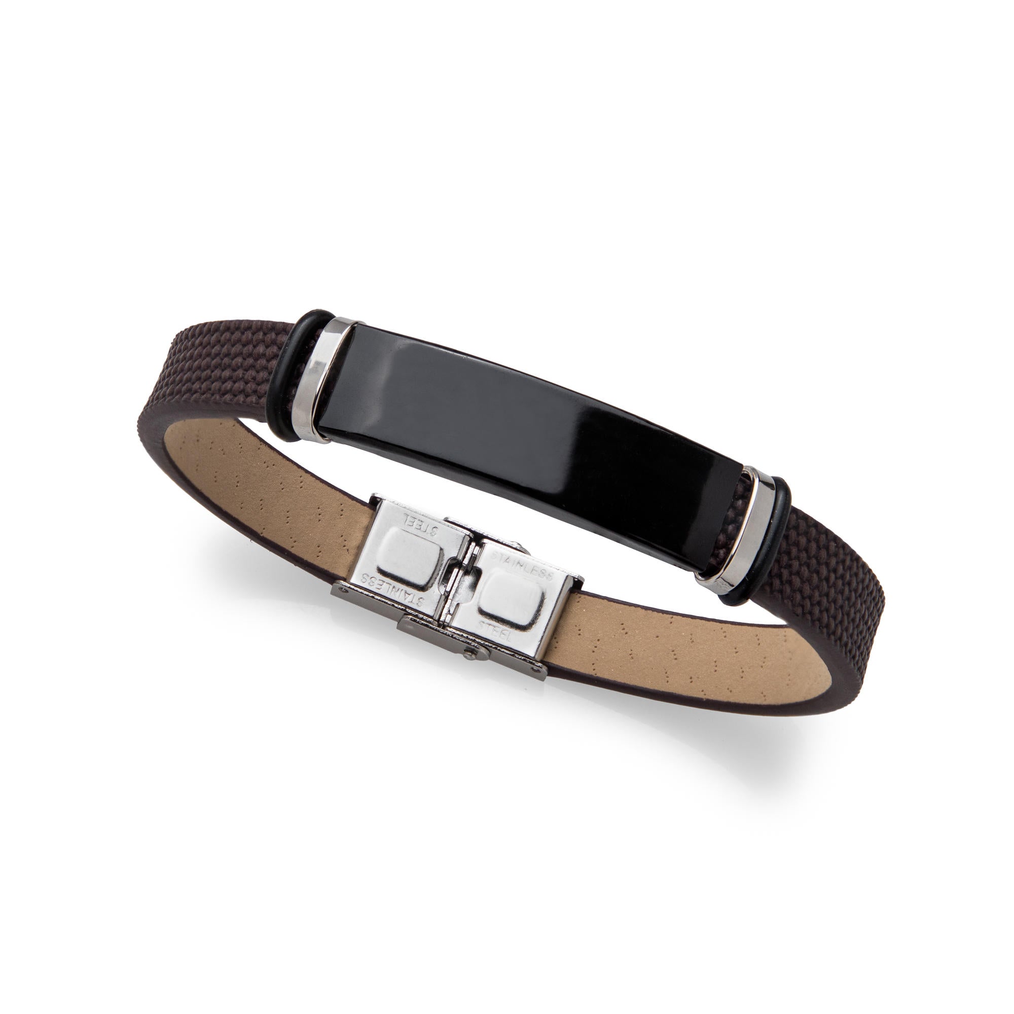 Pulsera de vinipiel texturizada con placa lisa 21cm