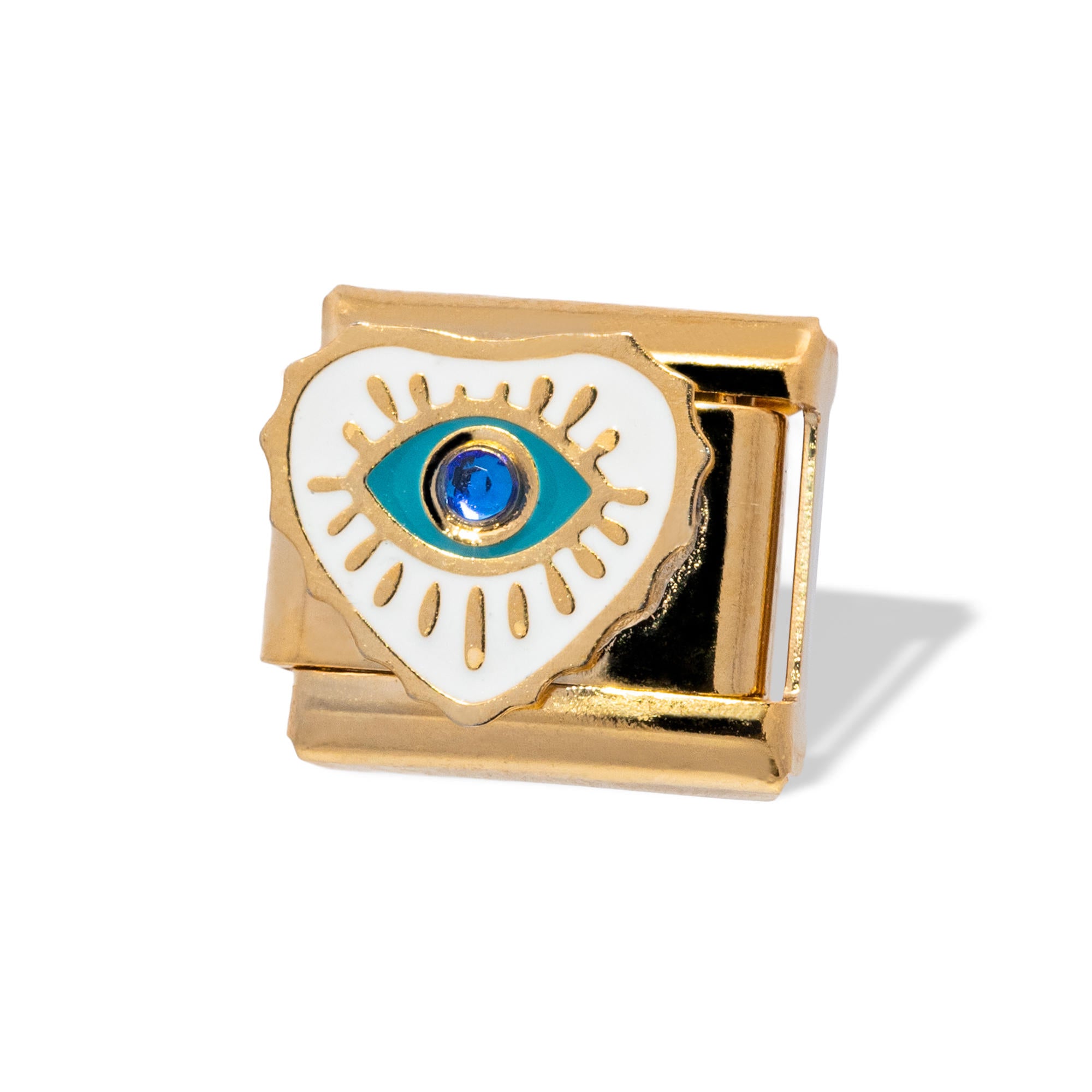 Charm eslabon italiano de corazon con ojo turco 9x10mm
