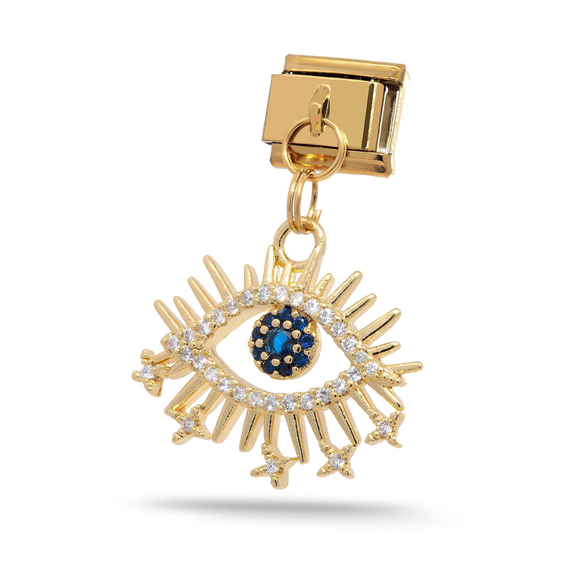 Charm eslabon italiano ojo con pestañas y cristales colgante 9x10mm/18mm