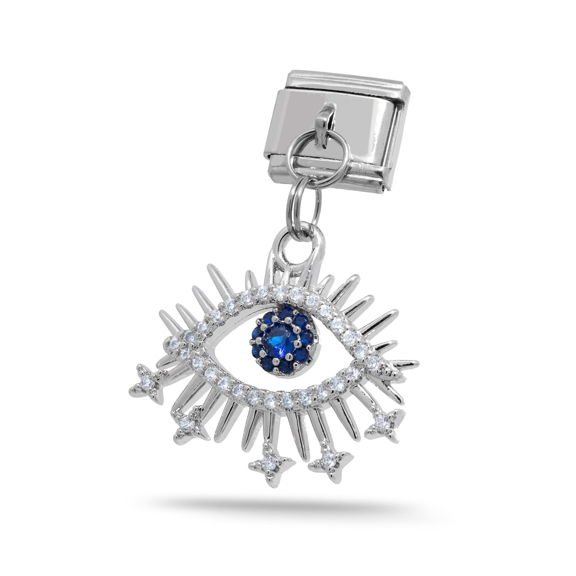 Charm eslabon italiano ojo con pestañas y cristales colgante 9x10mm/18mm