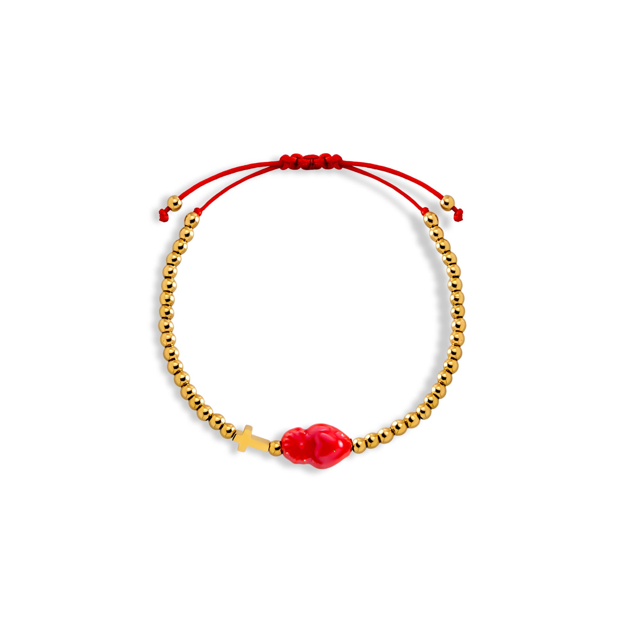 Pulsera ajustable hilo Cruz y Sagrado corazon 9-15mm