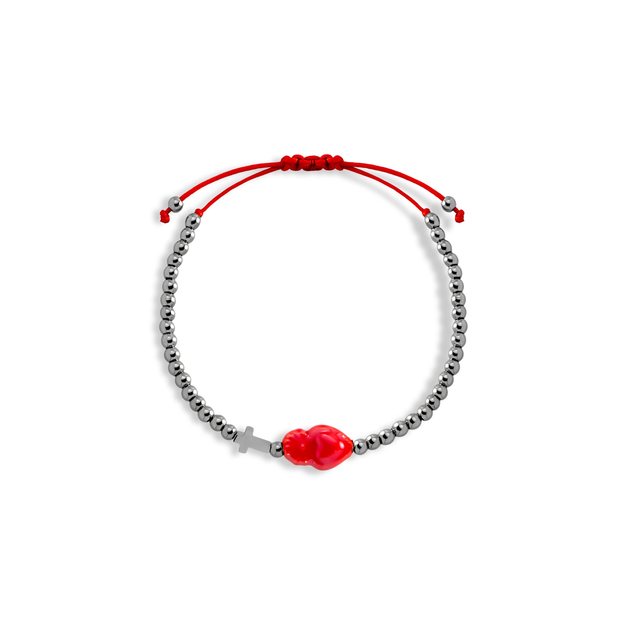 Pulsera ajustable hilo Cruz y Sagrado corazon 9-15mm