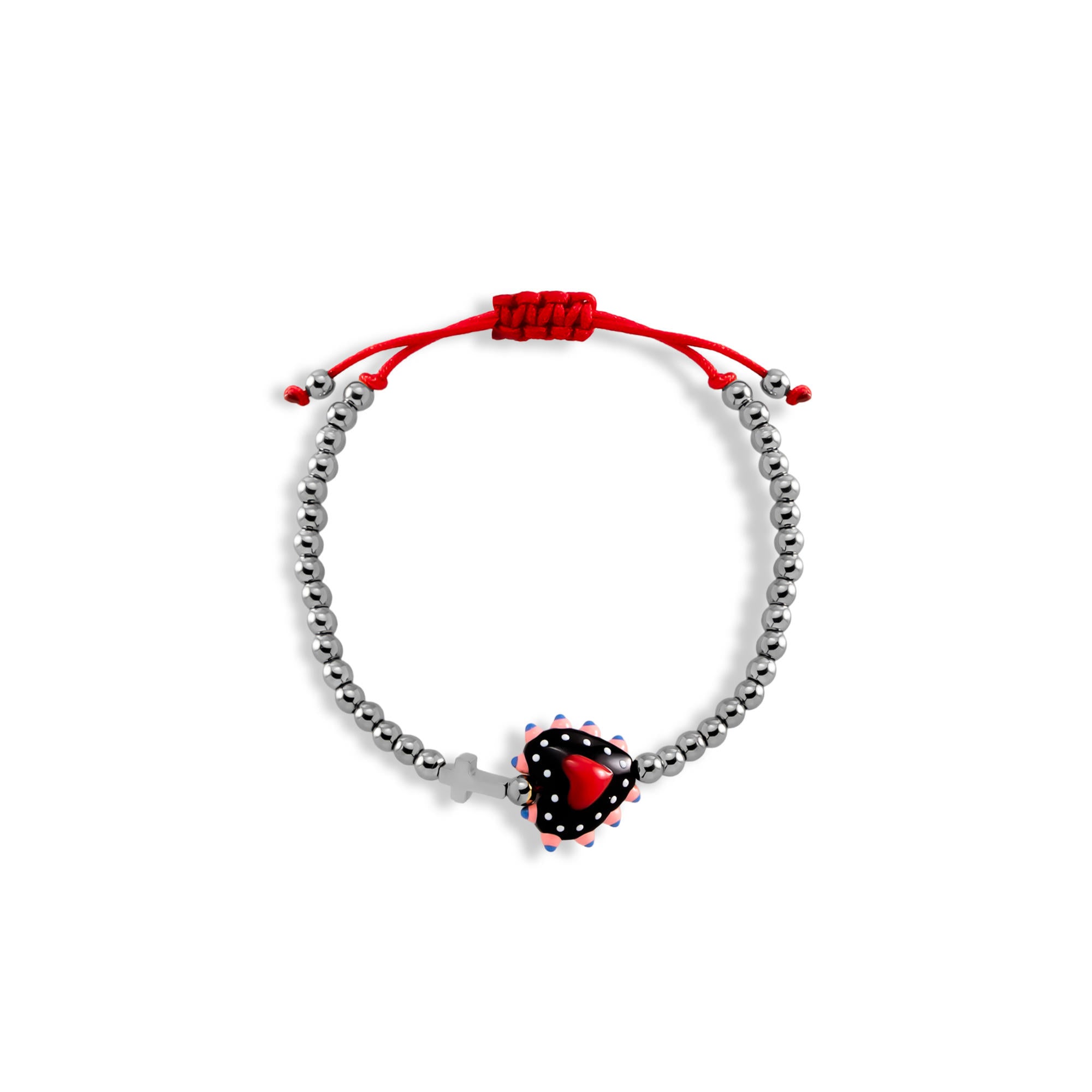 Pulsera ajustable hilo Cruz y corazon murano 9-17mm