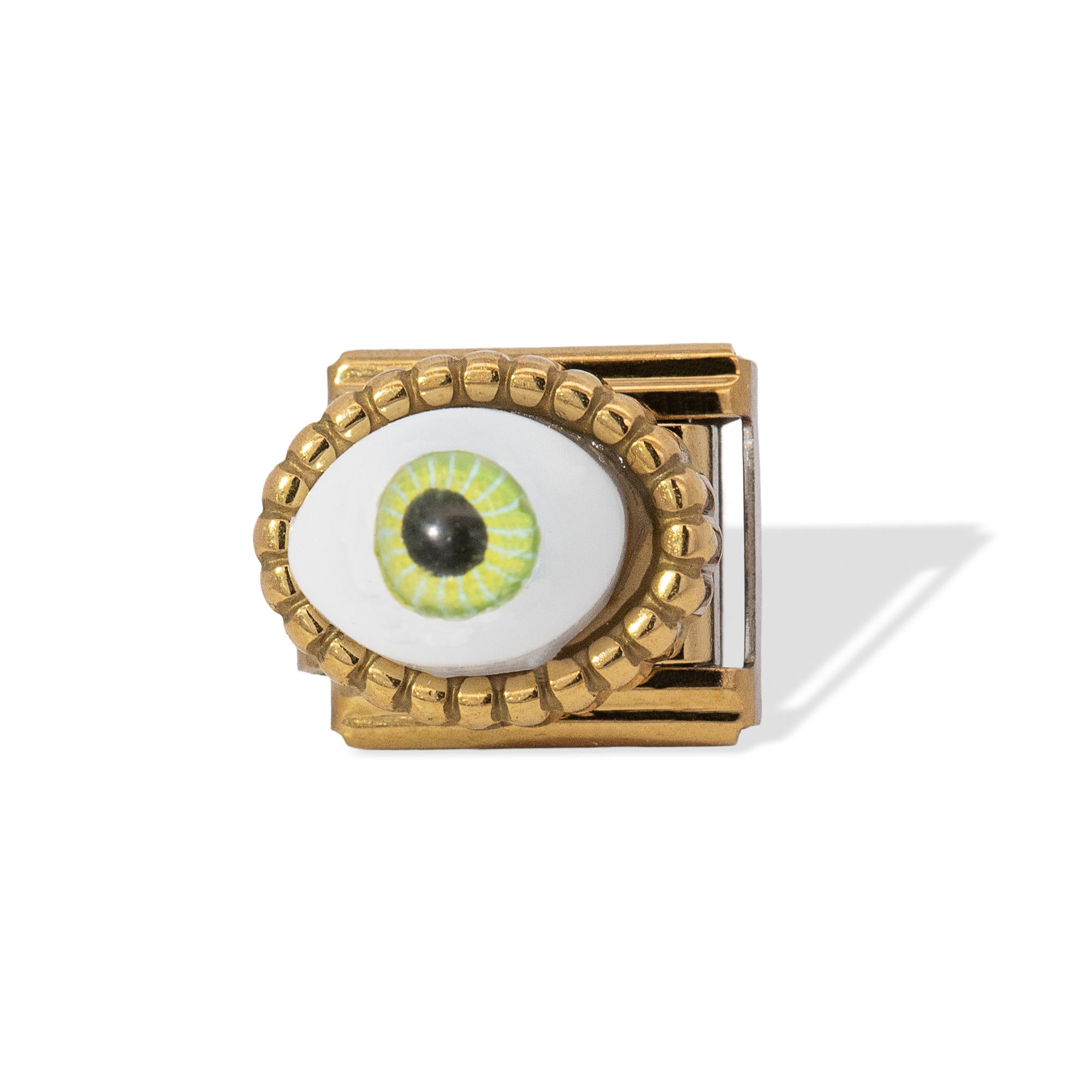 Charms eslabon italiano ojo verde  9x10mm