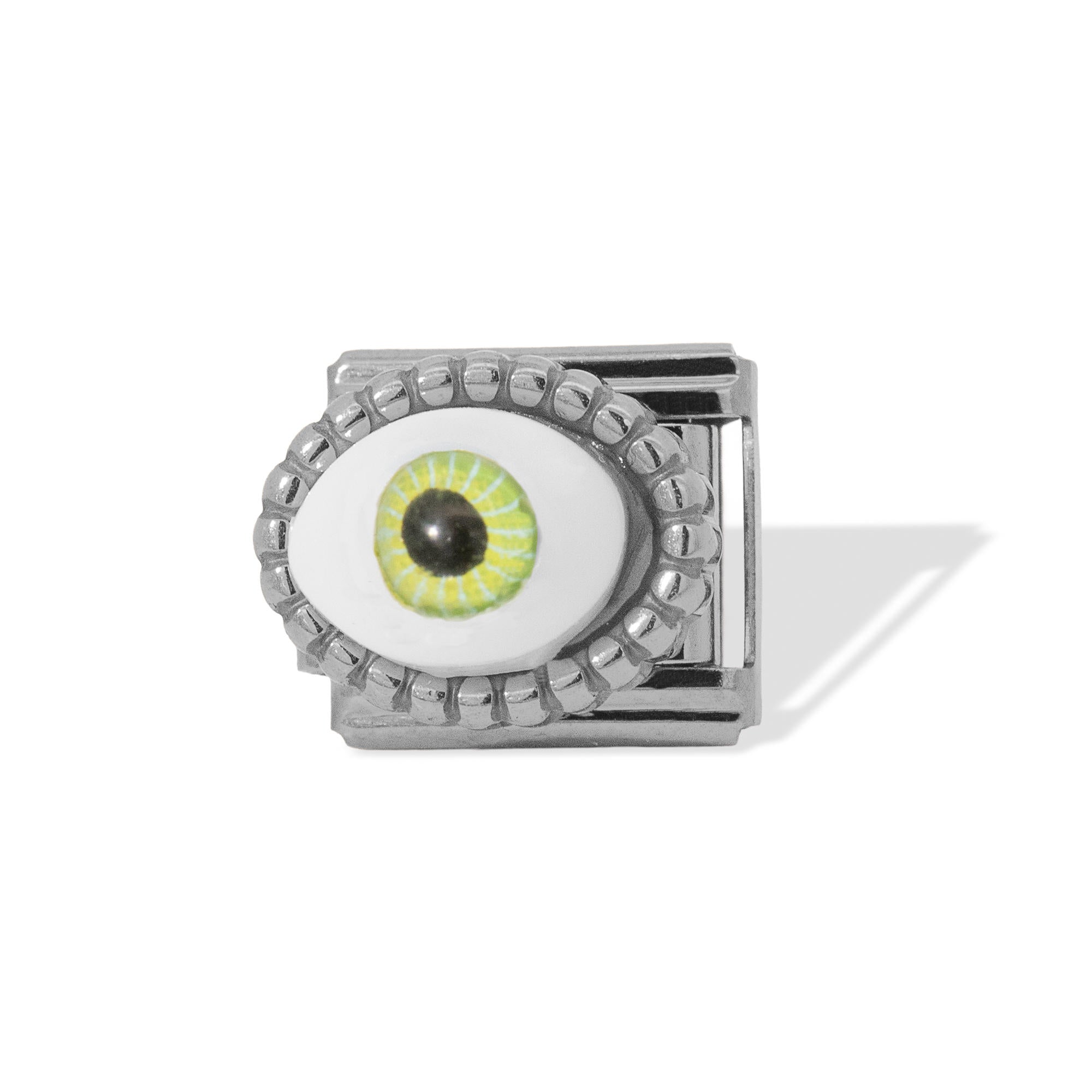 Charms eslabon italiano ojo verde  9x10mm